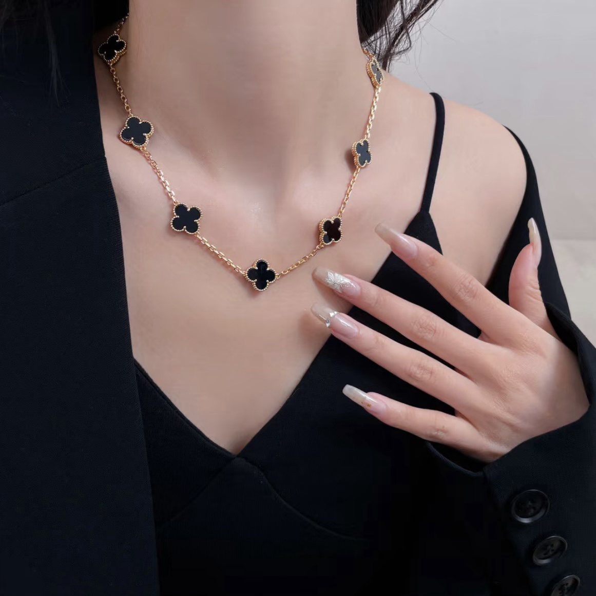 18k”【黑瑪瑙中號十花項鍊】”經典四葉草高奢定製