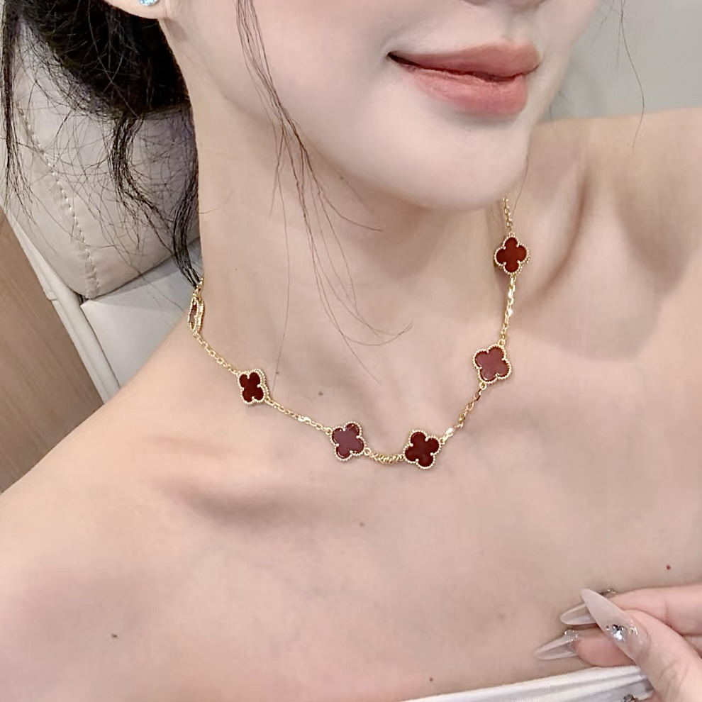 18k”【紅瑪瑙中號十花項鍊】”經典四葉草高奢定製