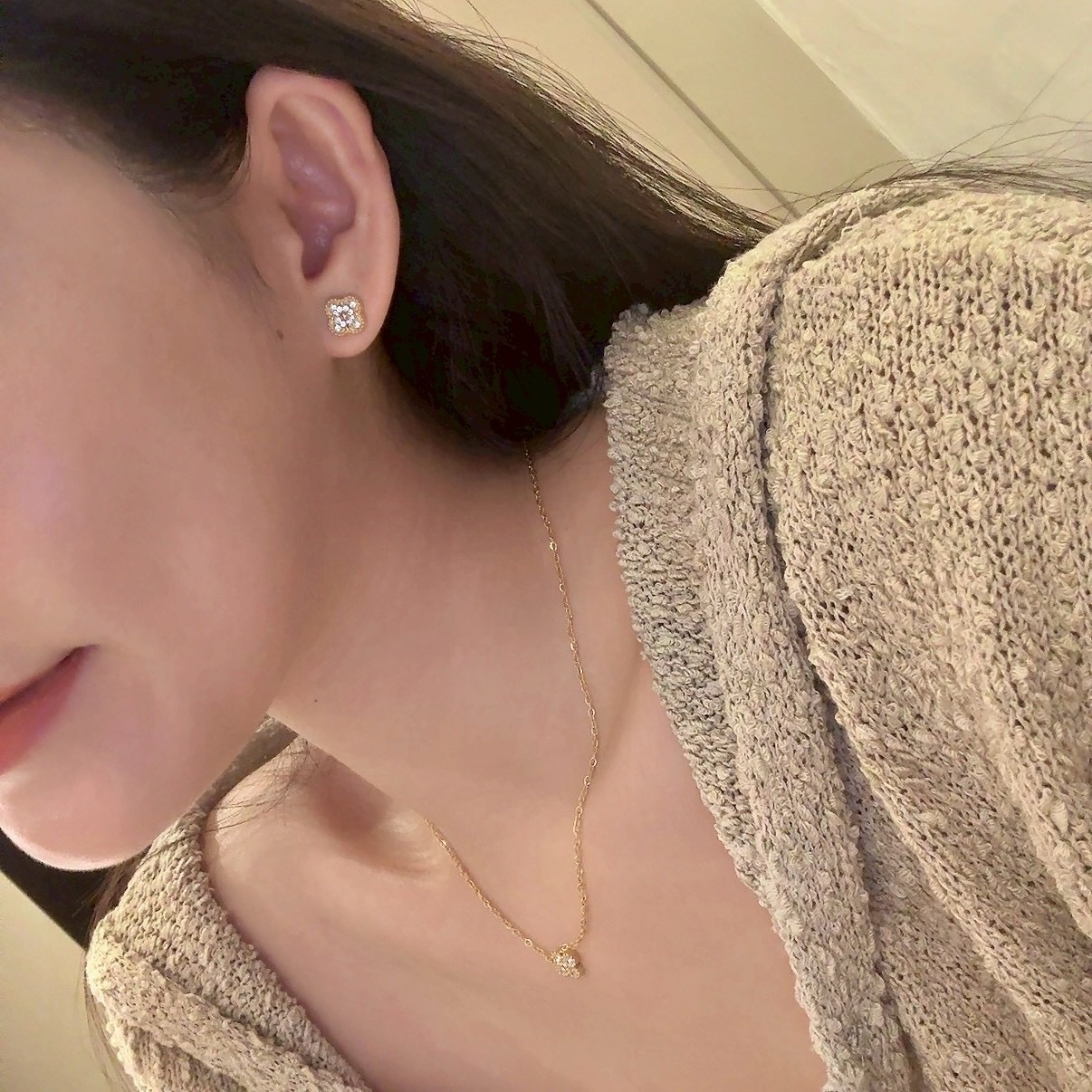 Gy”低奢mini滿鑽四葉草耳釘