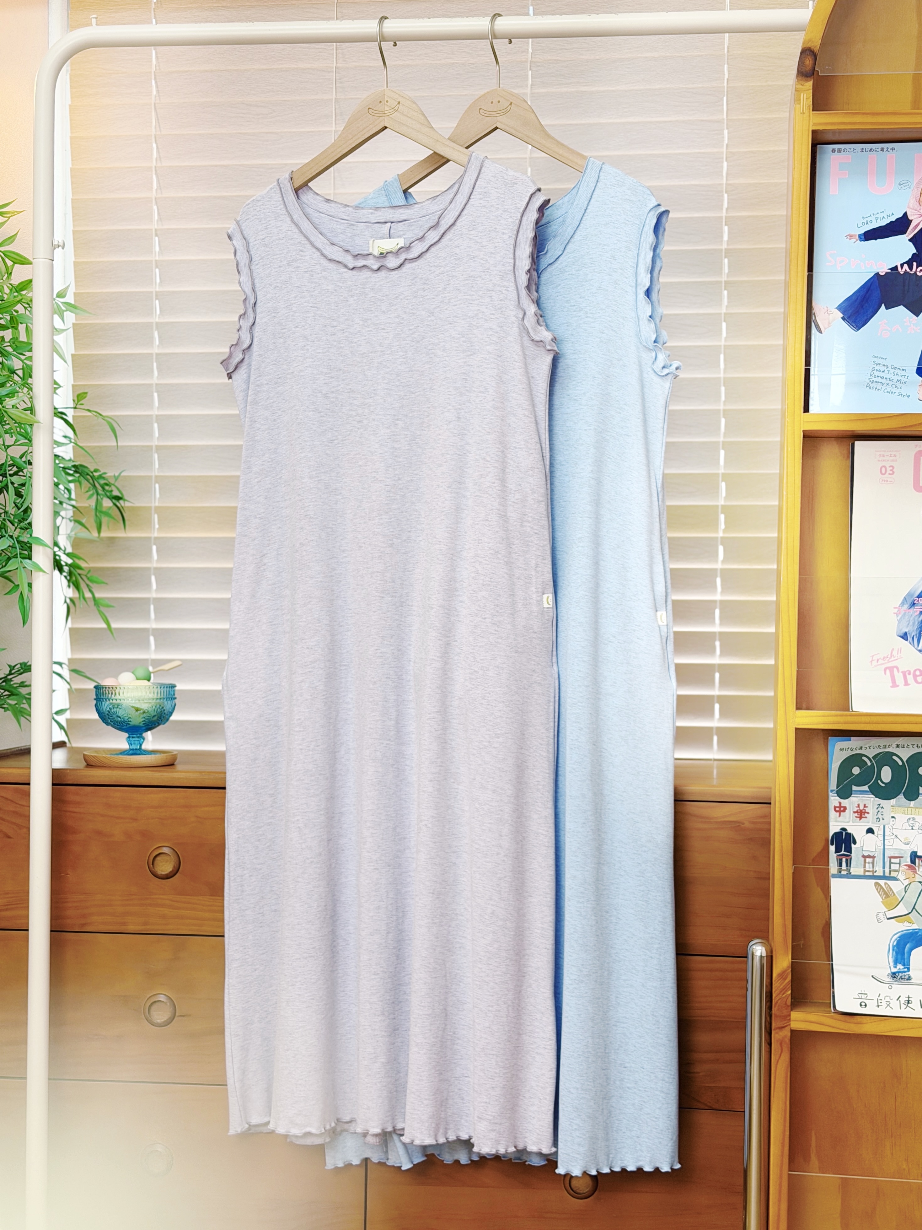 兩色 / 雙層滾邊雪花背心長裙 / Double Lettuce Edge Mélange Sleeveless Dress