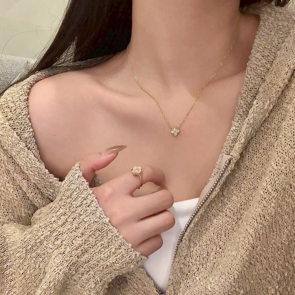 Gy”低奢mini滿鑽四葉草開口戒指