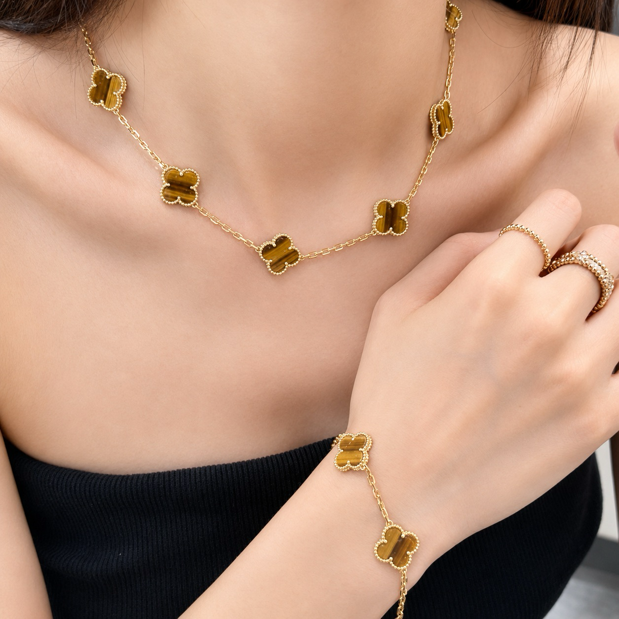 18k”【虎眼石中號十花項鍊】”經典四葉草高奢定製