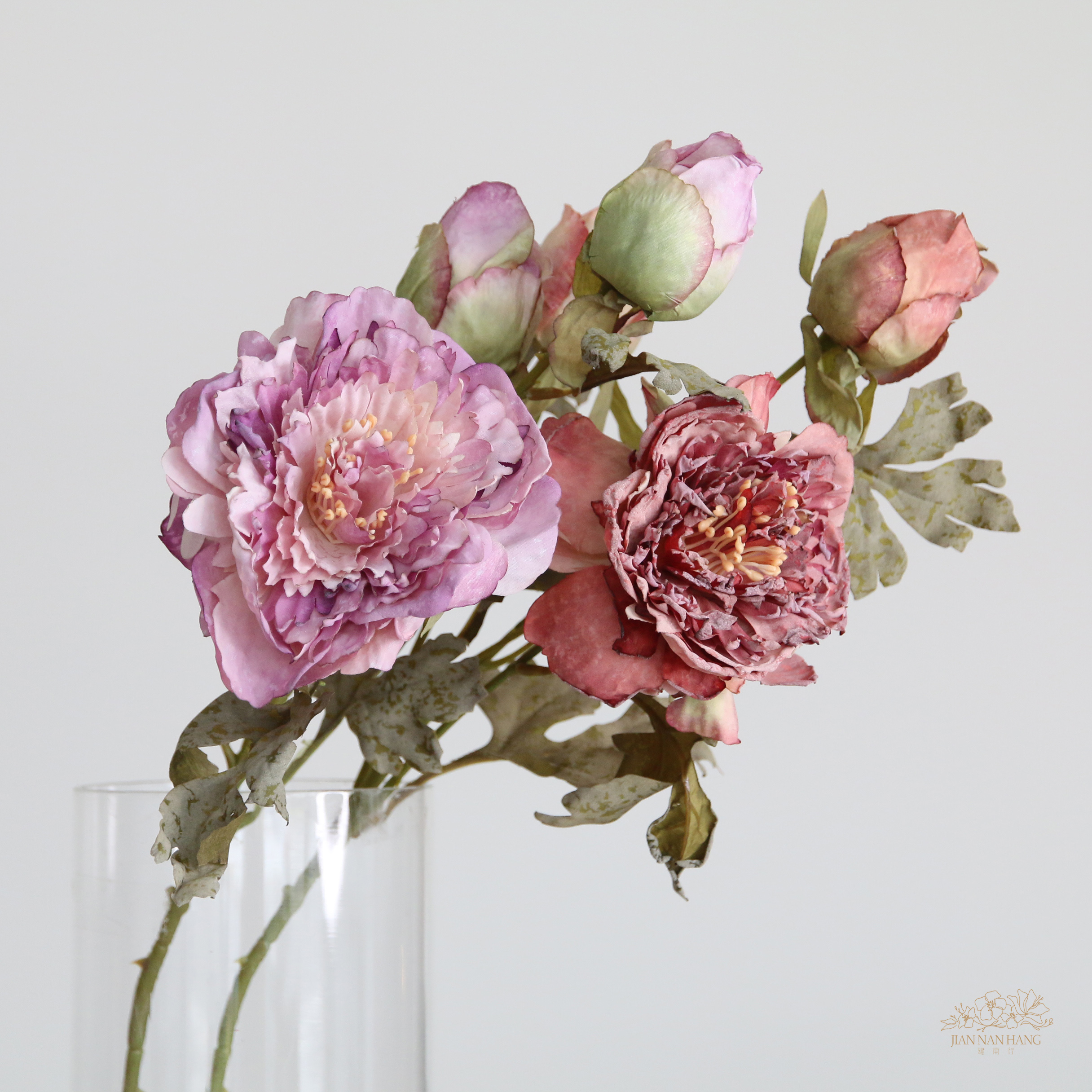 人造花 3頭油畫洋牡丹 2色