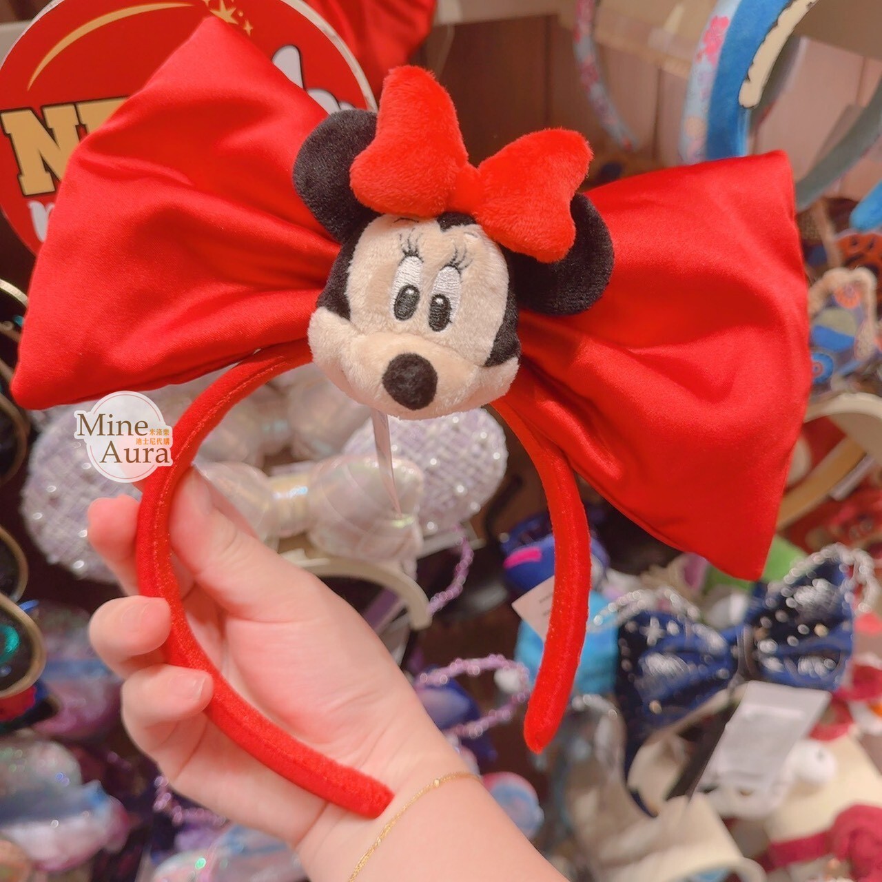 米妮 Minnie 立體絨毛 蝴蝶結 大頭 造型 髮圈 髮箍 -香港迪士尼樂園