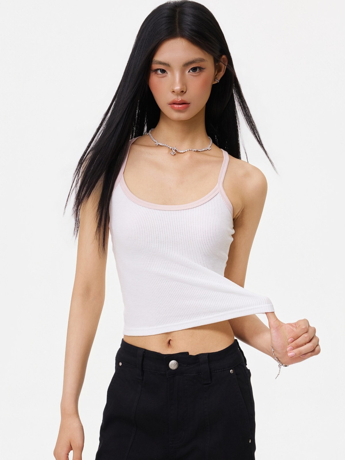 STK SmallTownKid 華夫格 撞色字母 修身吊帶背心