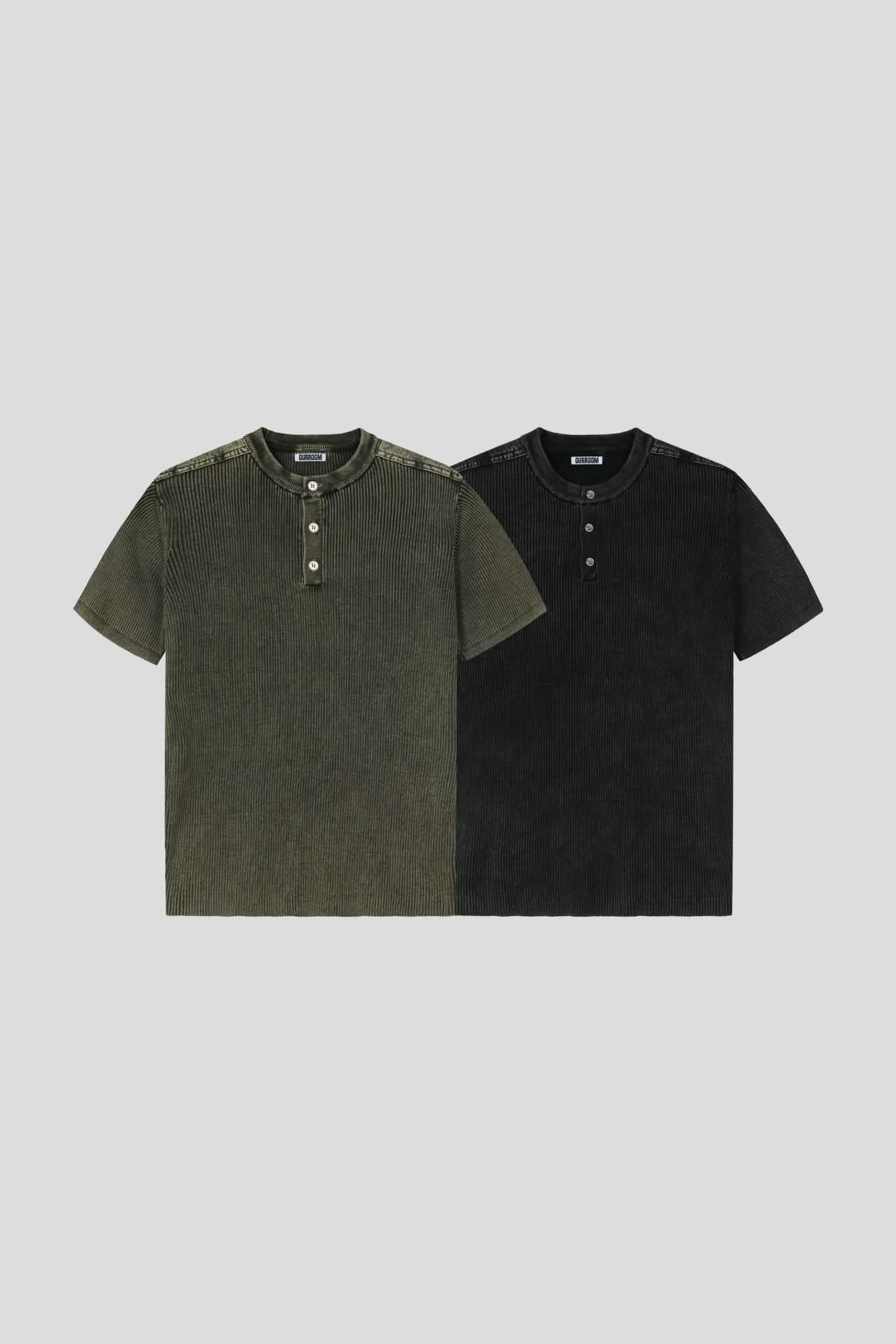 暗直紋半開胸短袖恤衫 OUR-211S