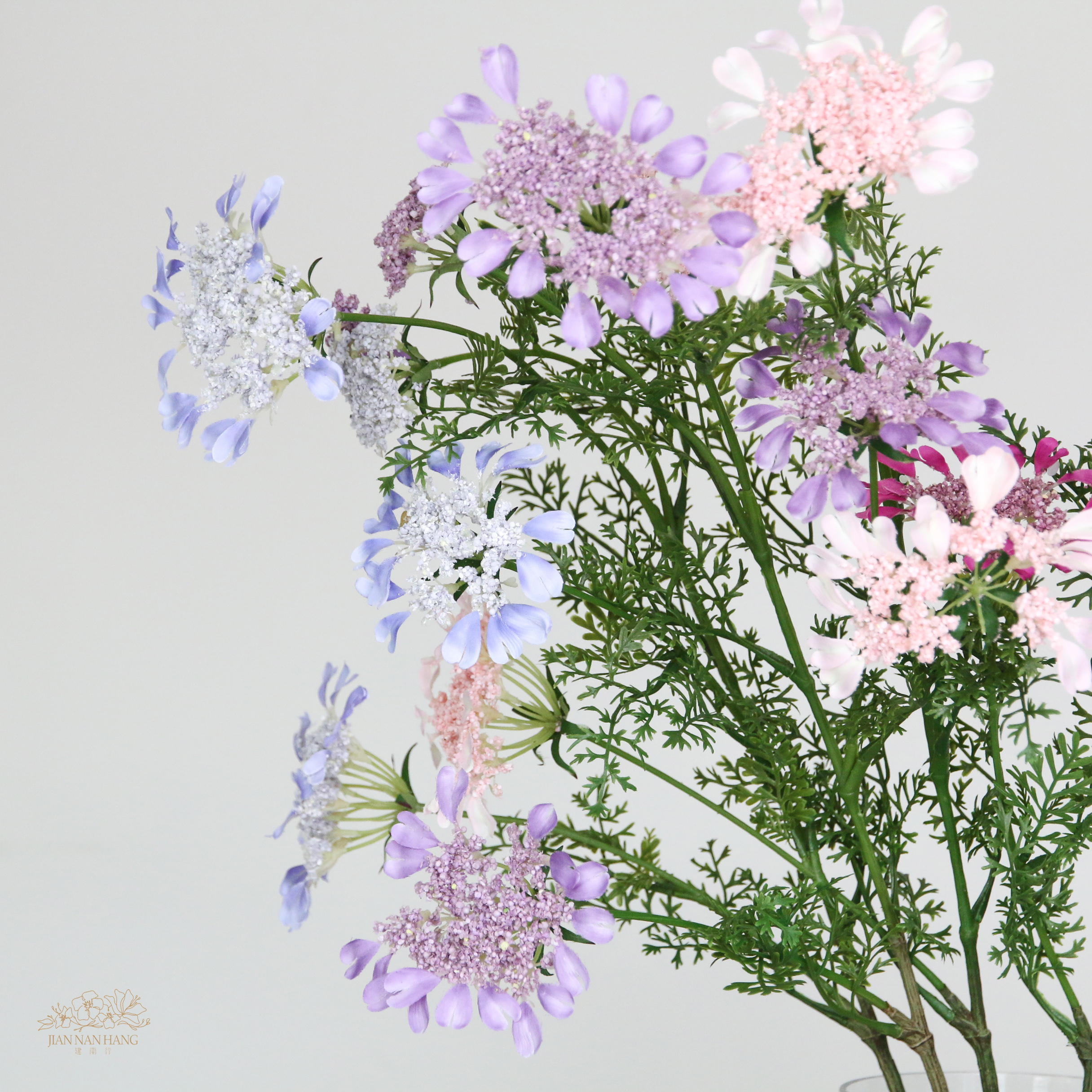 人造花 4頭長枝蕾絲花 4色