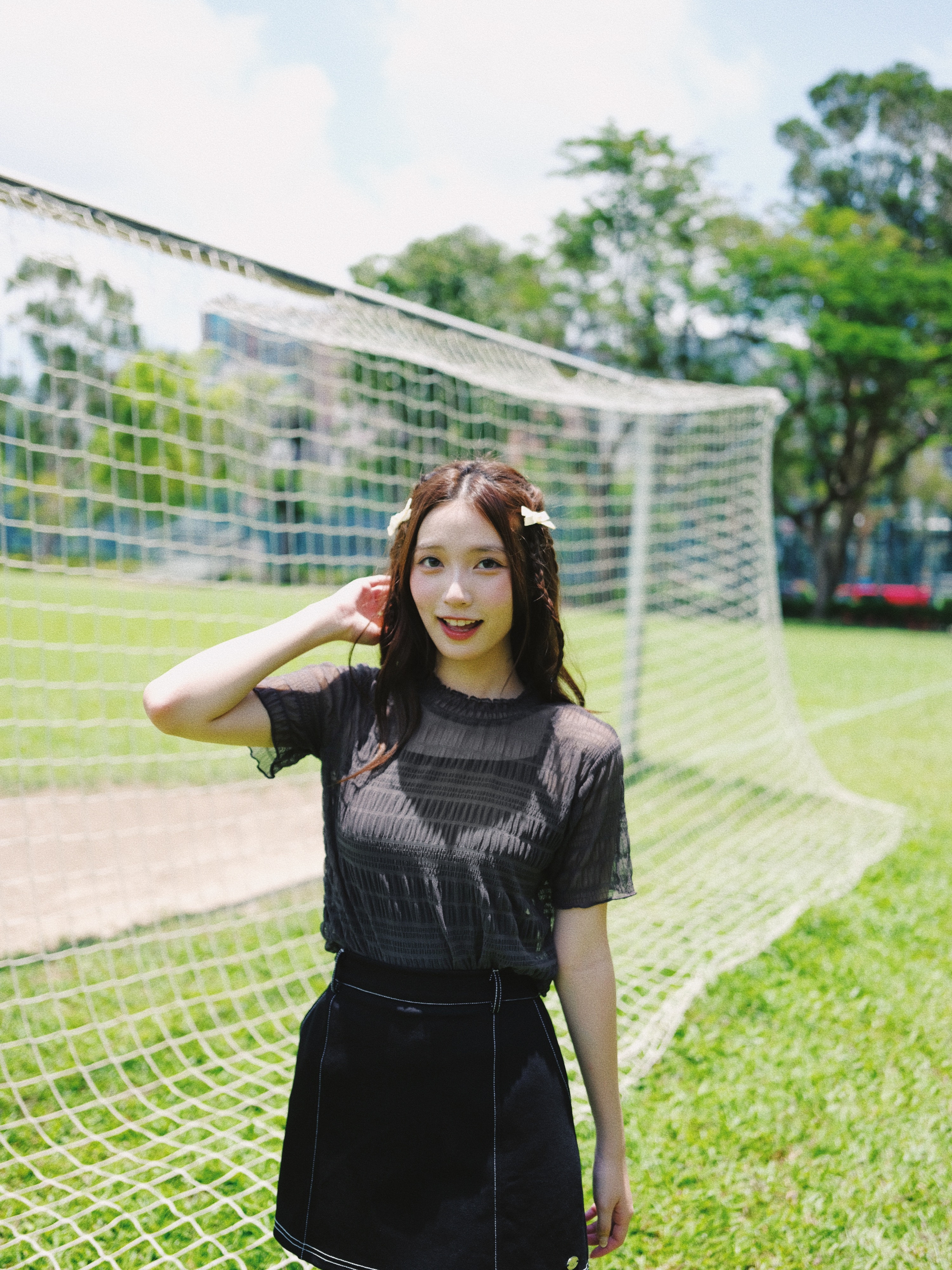 兩色 / 透膚磨砂感壓皺短袖上衣 / Gauzy Crinkled Sheer Top
