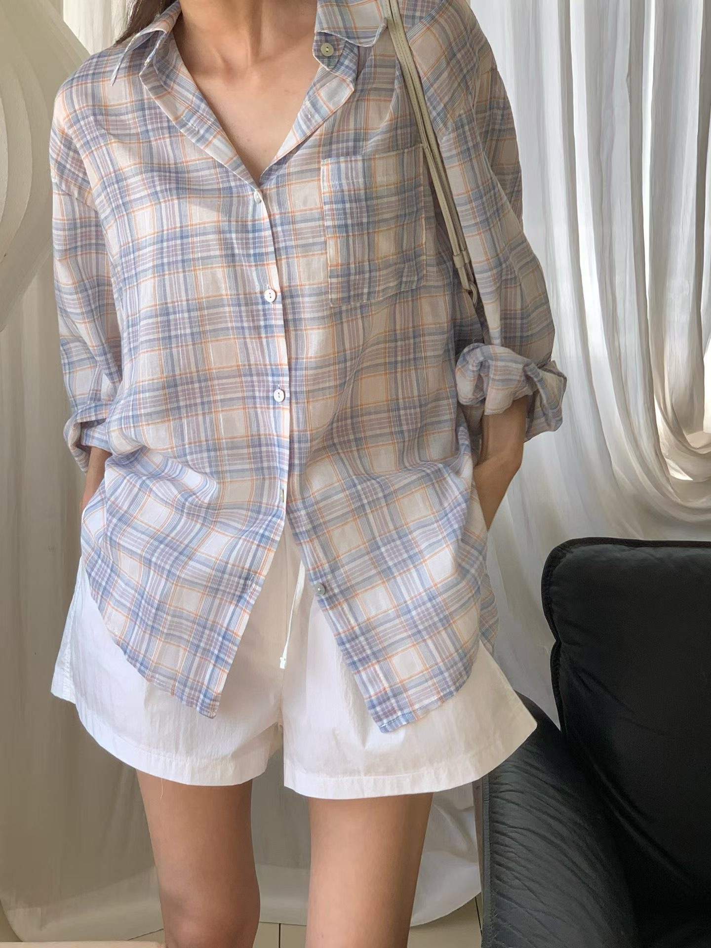 #228N766 清爽no.1，夏日元氣格紋恤衫