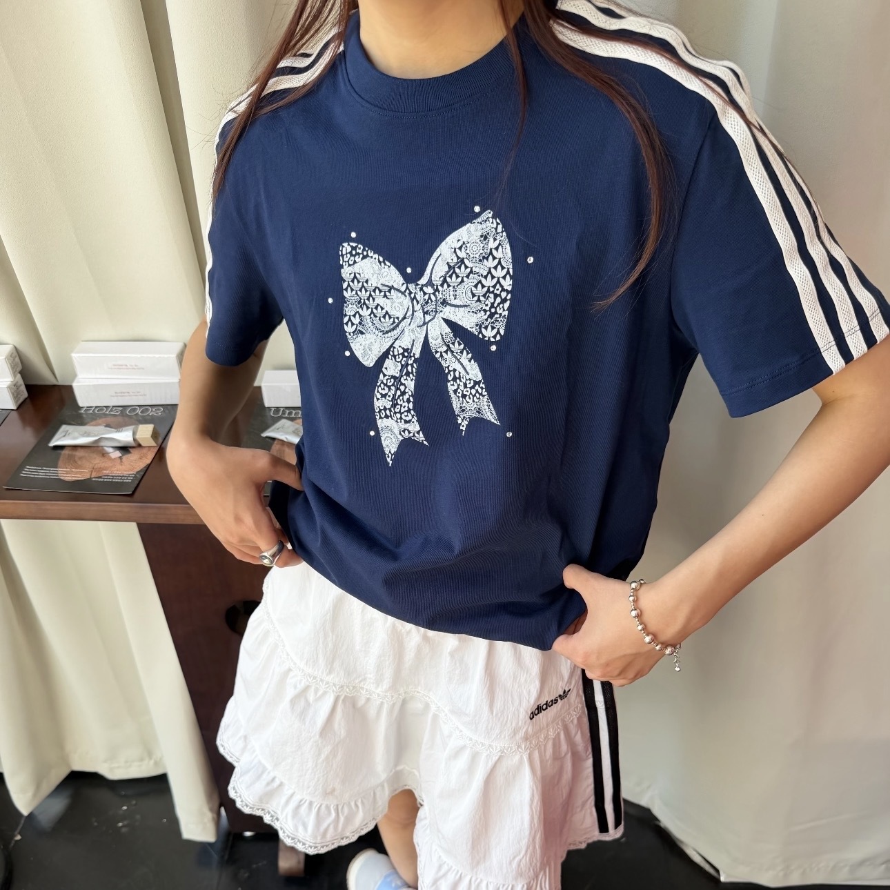 ADIDAS ORIGINALS 蕾絲蝴蝶結 印花 短袖 女版 寬鬆上衣 LF1201/LF1202/LF1203/LF1204