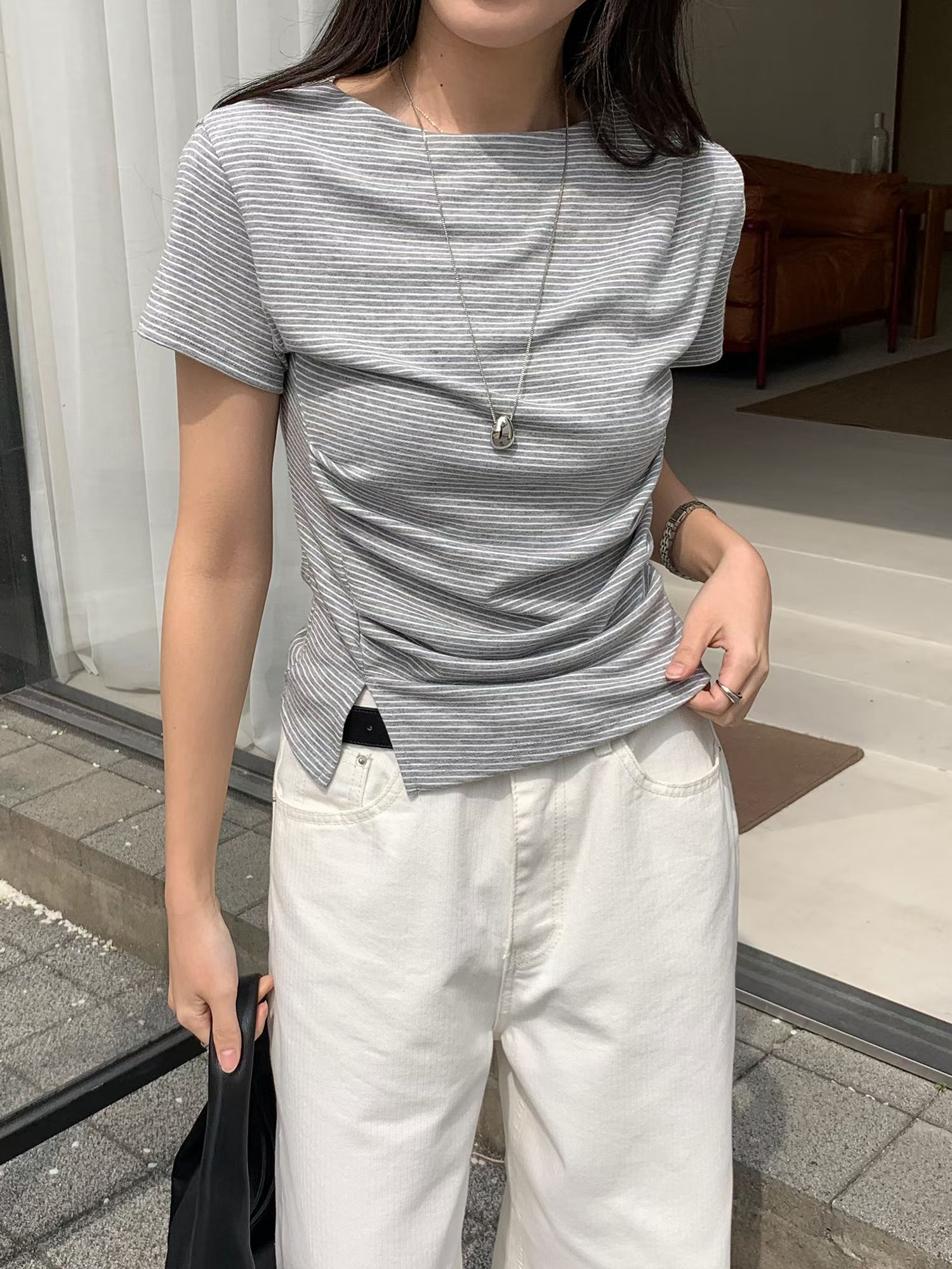 #228N768 高級感！開叉不規則修身上衣