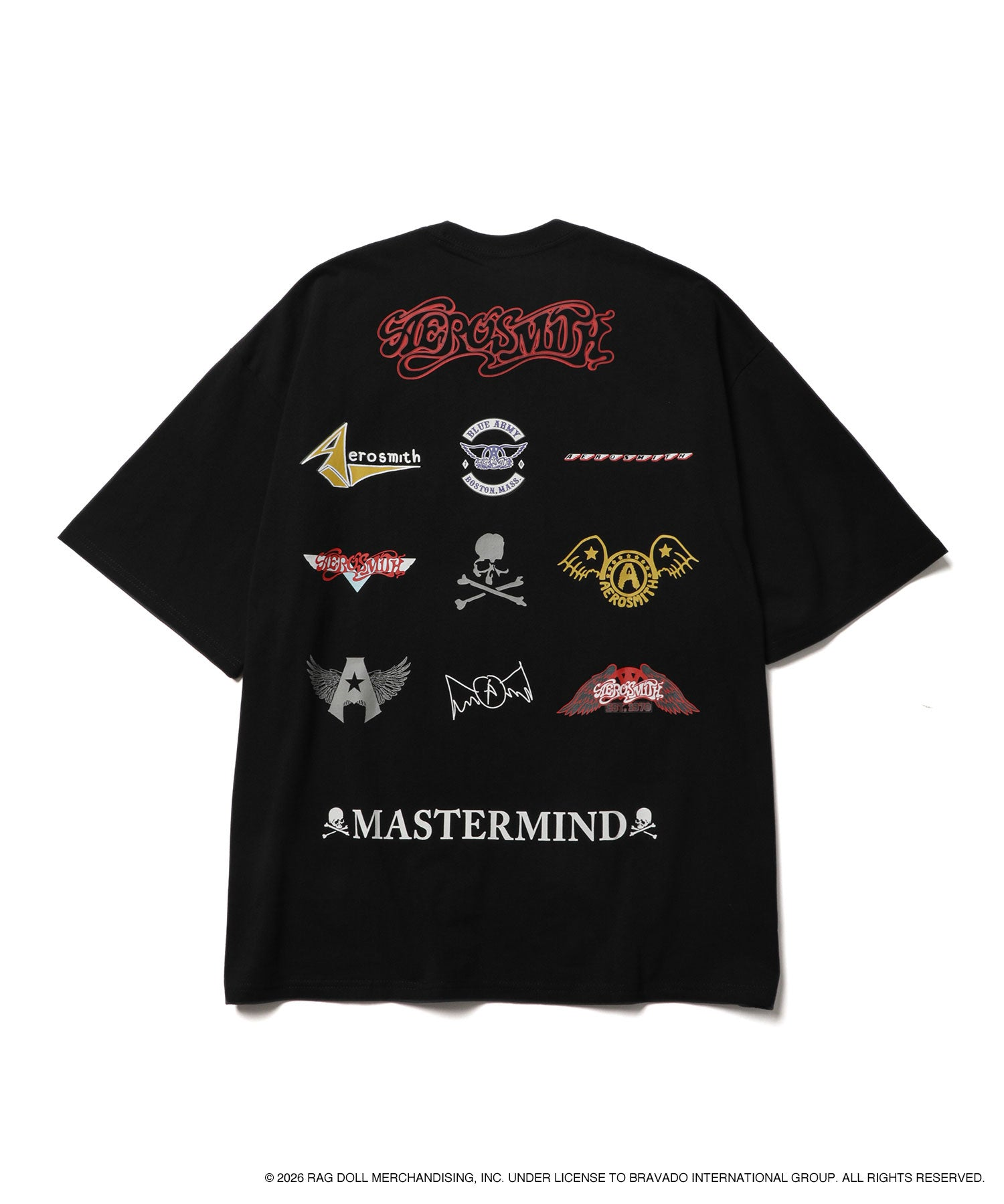 2026SS AEROSMITH × MASTERMIND WORLD MMJ Multi Band Logos S/S Tee 聯名 史密斯飛船 正面 骷髏 後面 插圖 短T 現貨
