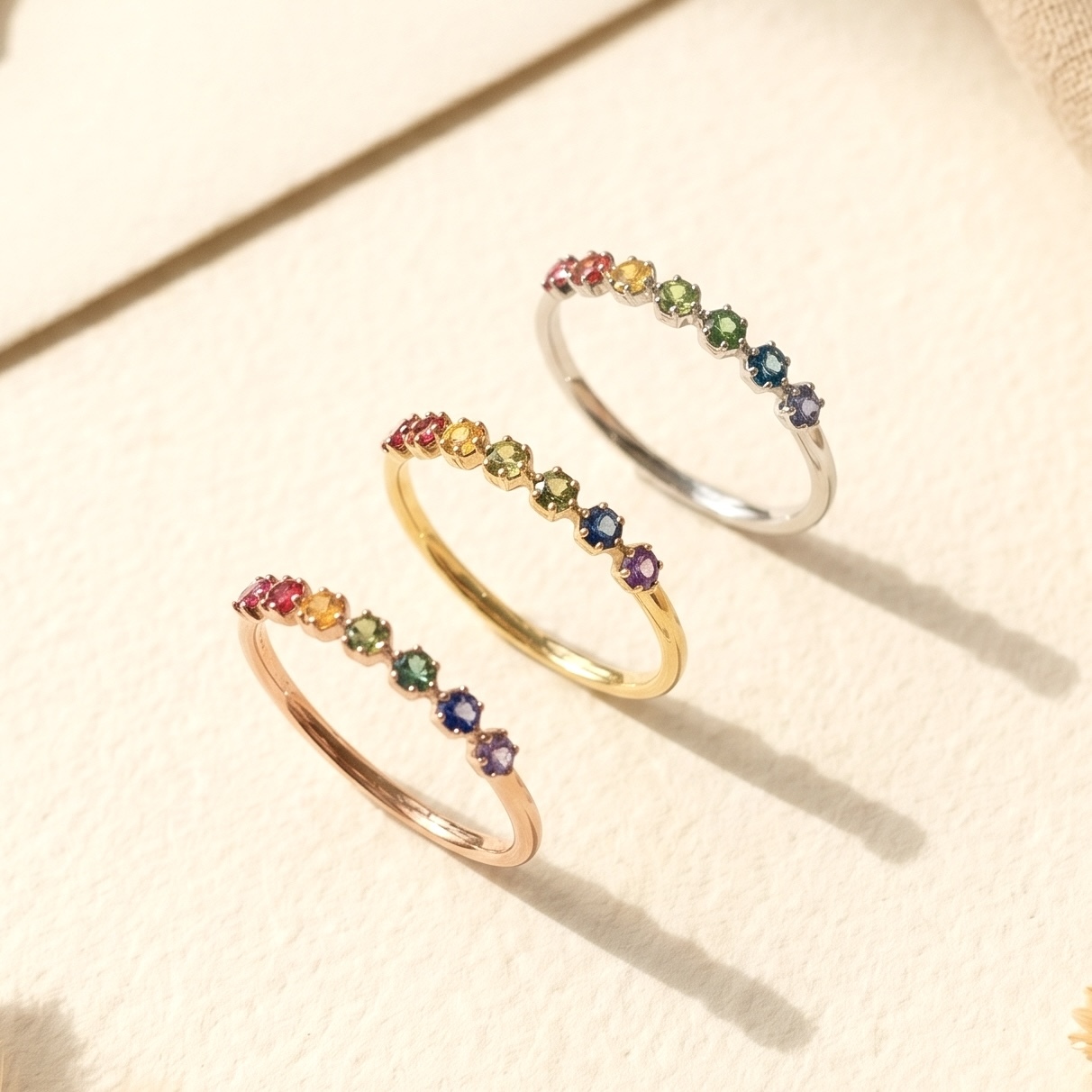 18K Gold Rainbow Sapphires Ring