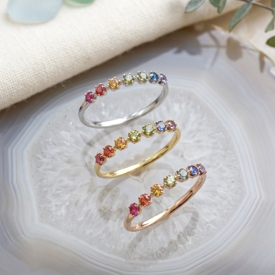 18K Gold Rainbow Sapphires Ring
