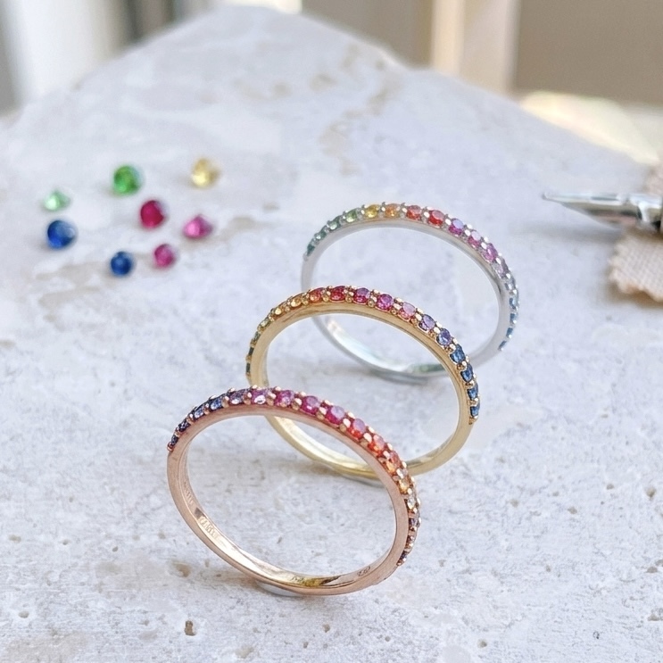 18K Gold Rainbow Sapphires Eternity Ring