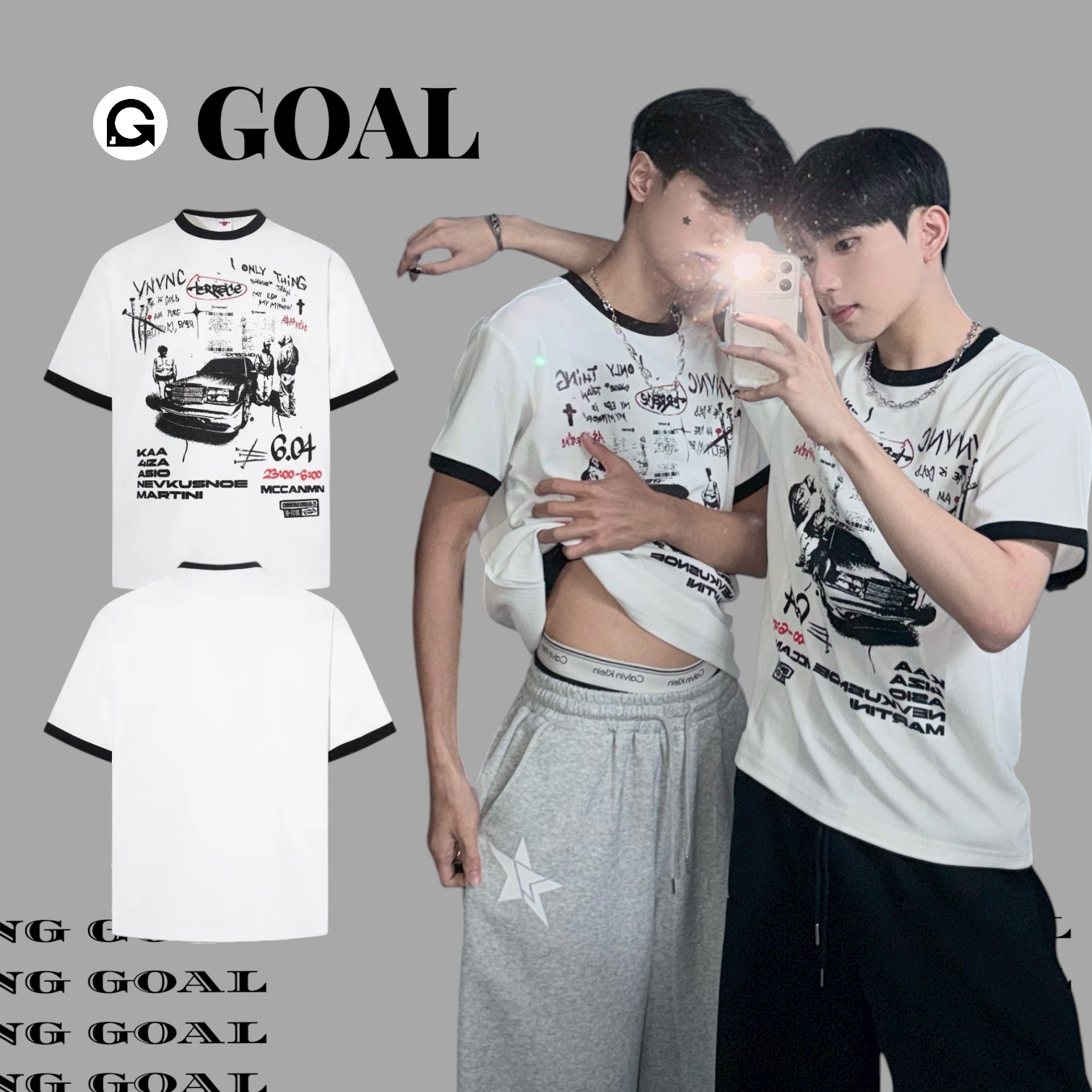 (GOAL) 正肩BOXY華夫格手繪短T mc 6020