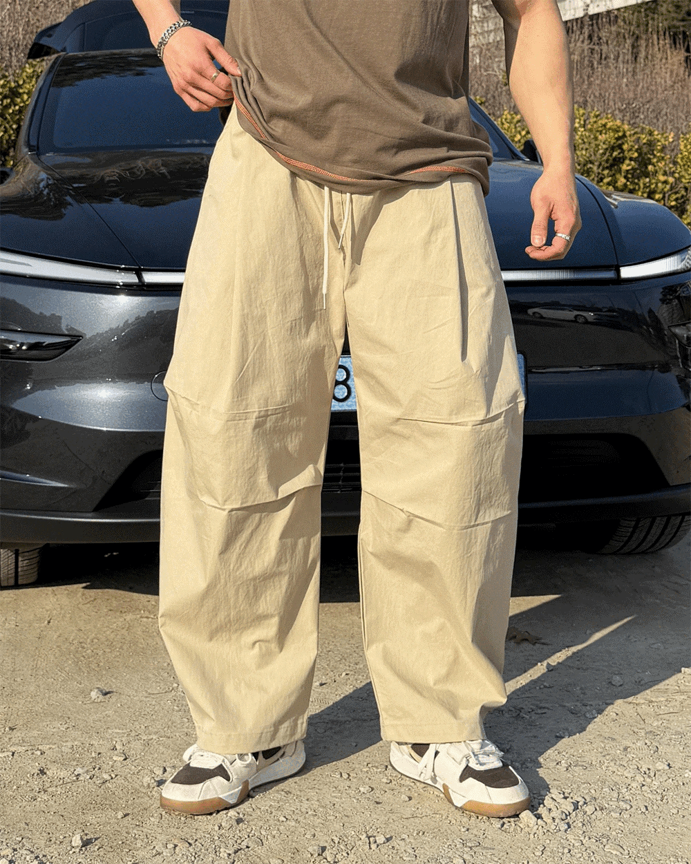 Single-pleated balloon casual pants