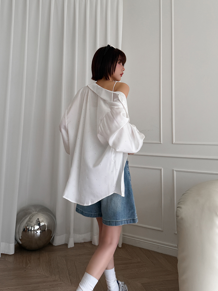 BB -5度，鑽鑽oversized 光澤襯衫（3色）