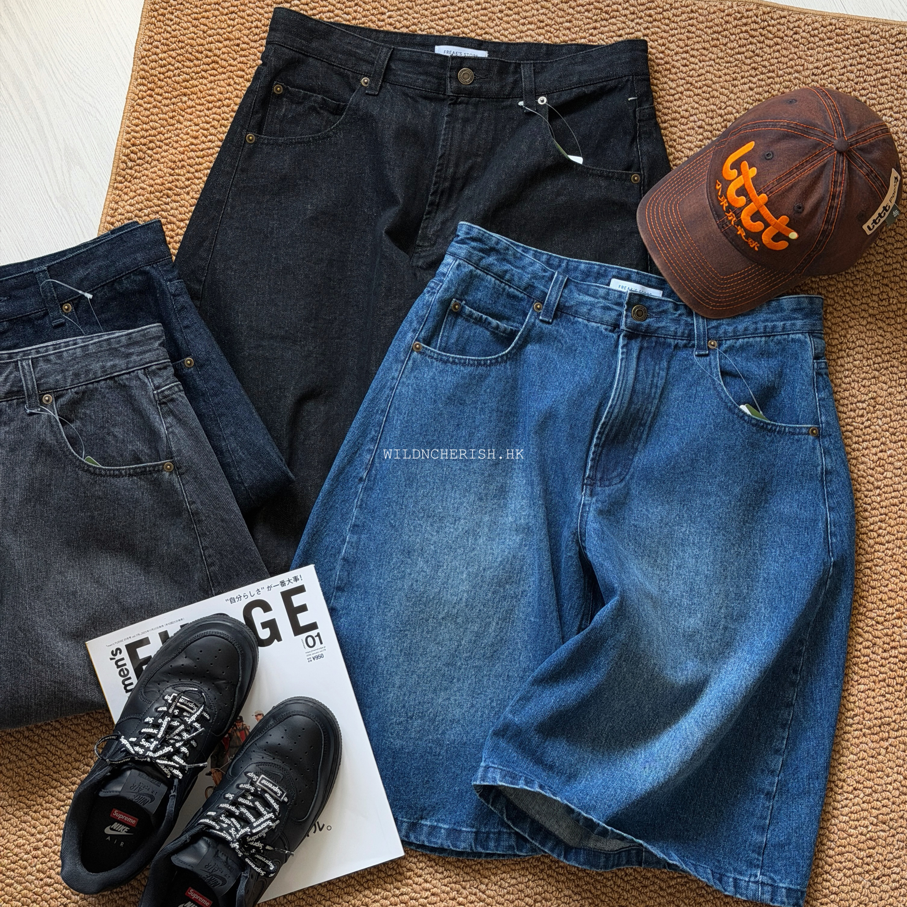 現貨 |  Freak's Store Wide Silhouette Curved Denim Pants 彎刀 七分褲