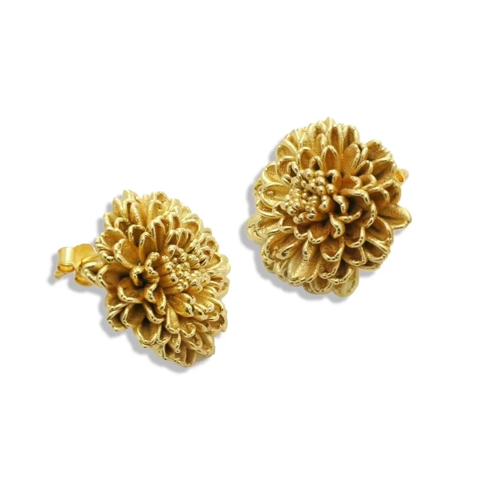 1TA0530-462 [THALLO] 菊花耳環，誇張造型，耳環，24K鍍金純銀 #s902a (EU)