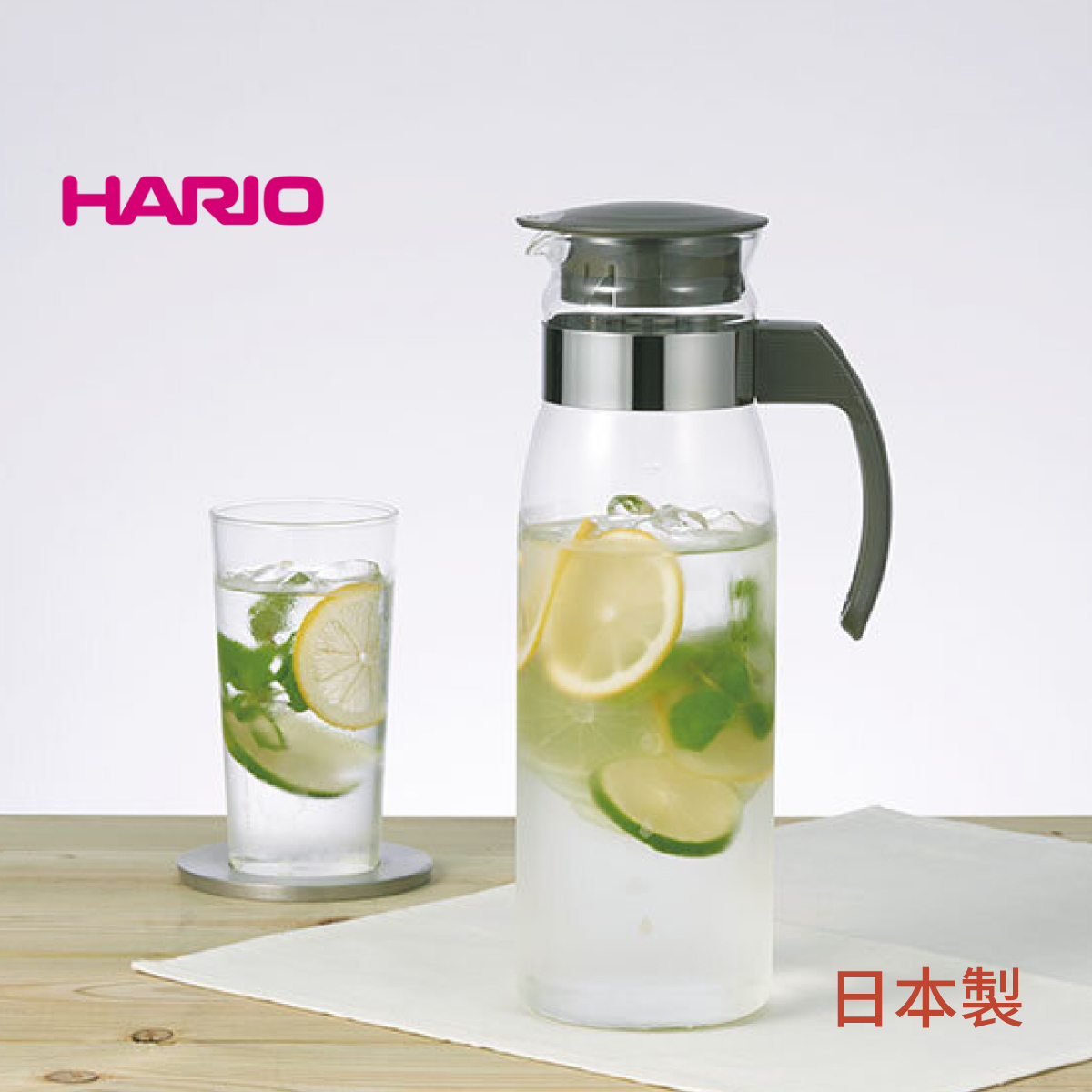 日本HARIO 1.4L 耐熱玻璃冷水瓶-炭灰色 -RPLN-14CGH