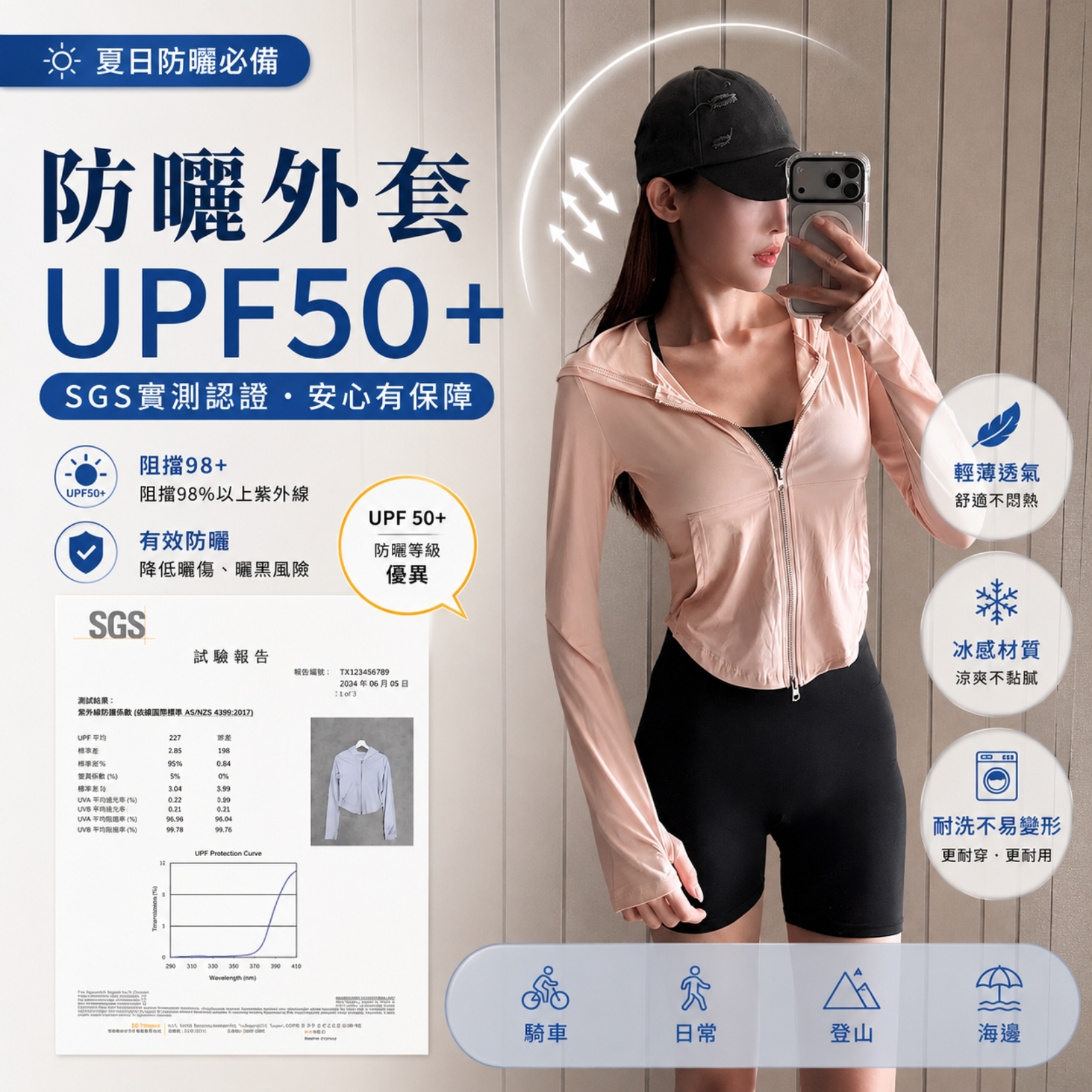 【SGS認證UPF50+】DOMISS自訂-抗UV涼感防曬外套 冰感透氣 輕量速乾 戶外防 曬機能外套 (現貨)