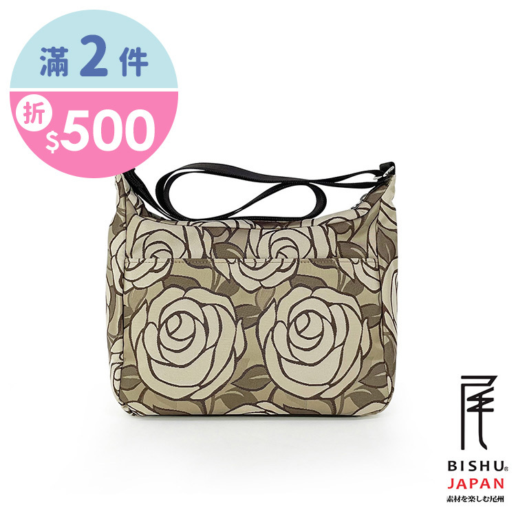 日本製-尾州織 漫步玫瑰園斜背包側背包-白玫瑰