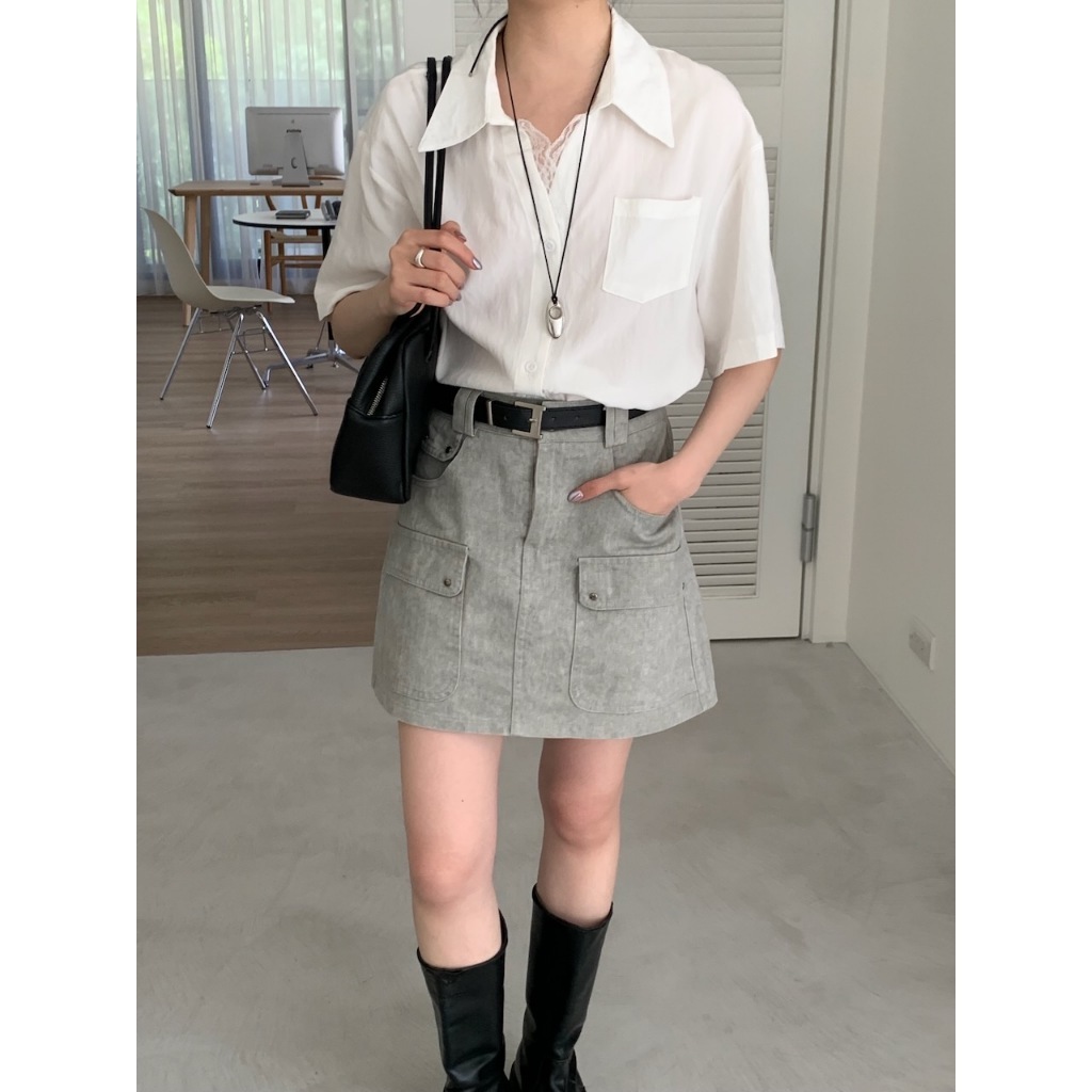 A11 鹽系女孩的蕾絲領口短袖襯衫 #2855