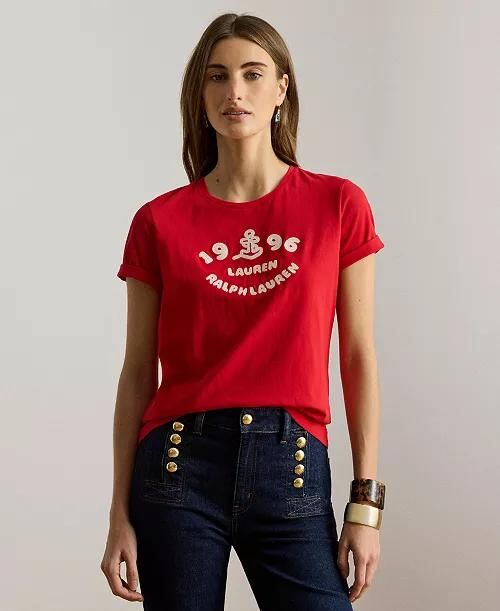 [USW] LAUREN RALPH LAUREN RED WOMEN'S CREWNECK SHORT-SLEEVE T-SHIRT, UZZ338 (UZZ338)