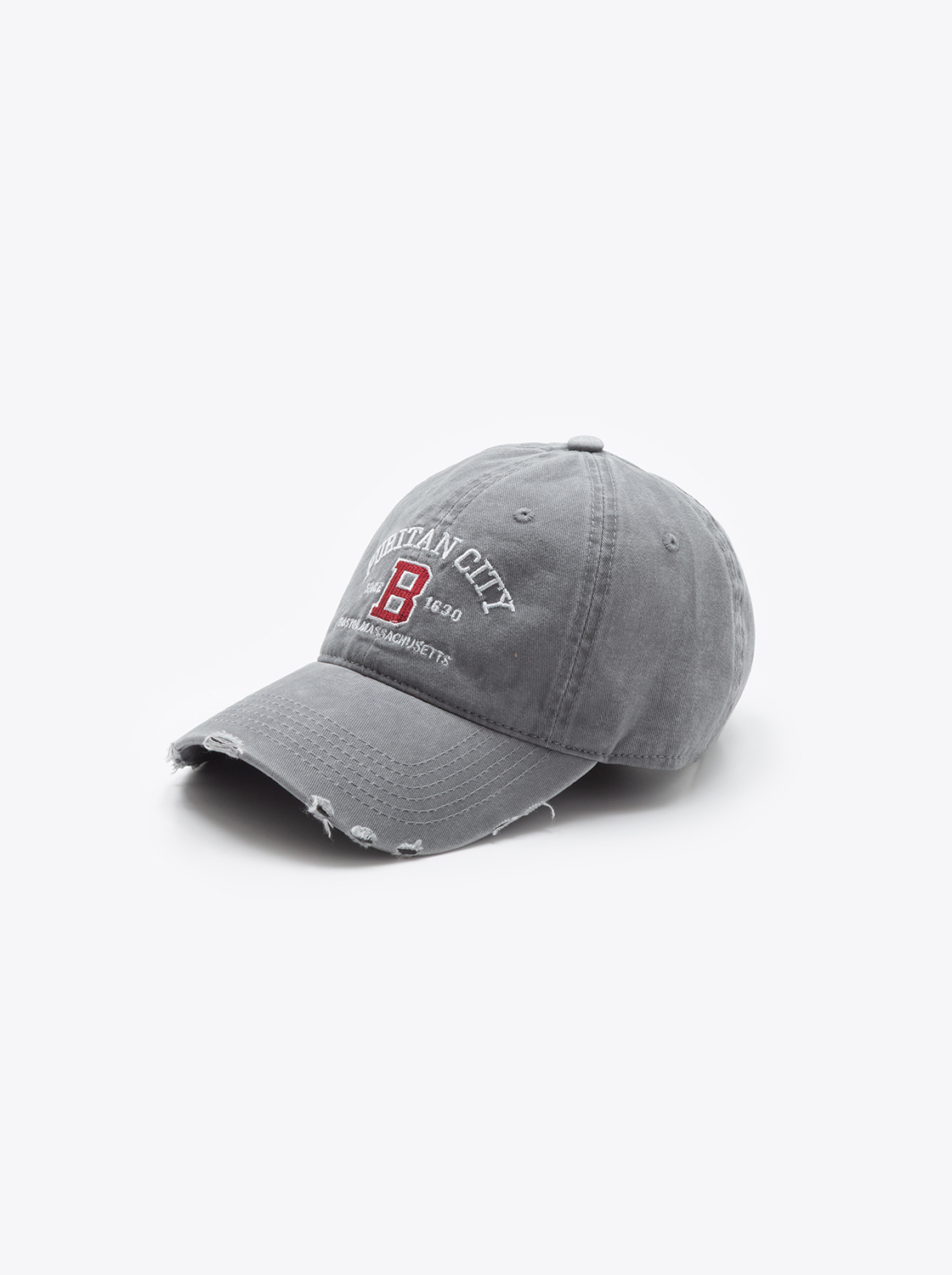 字母B刺繡刷破棒球帽