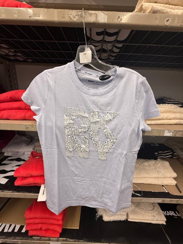 [U] DKNY FROST BL/SILVER CLEAR WOMEN'S STACK SEQUIN LOGO T-SHIRT, DJ6T1798-FPZ (UD359)