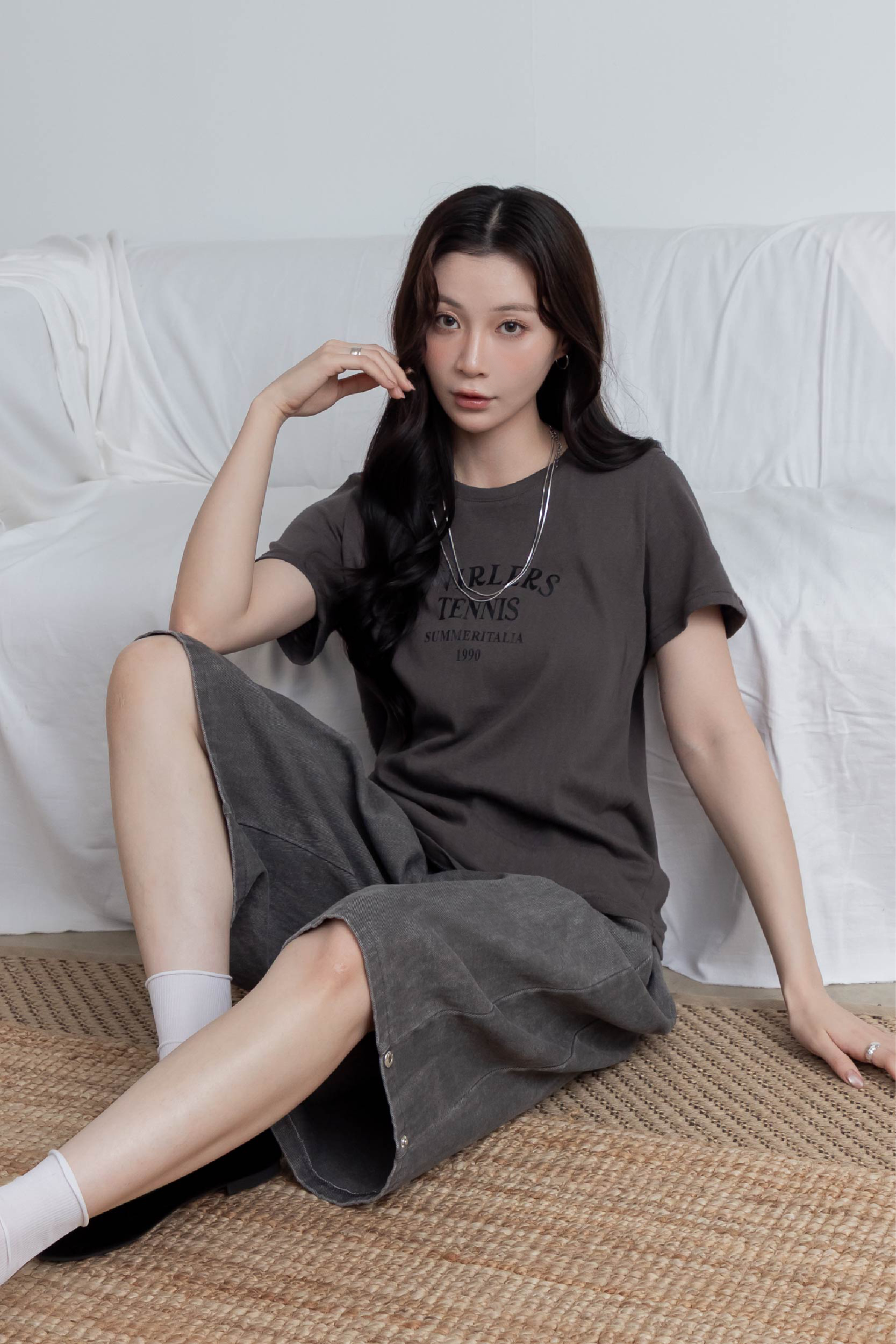 復古英字小圓領短袖T-Shirt