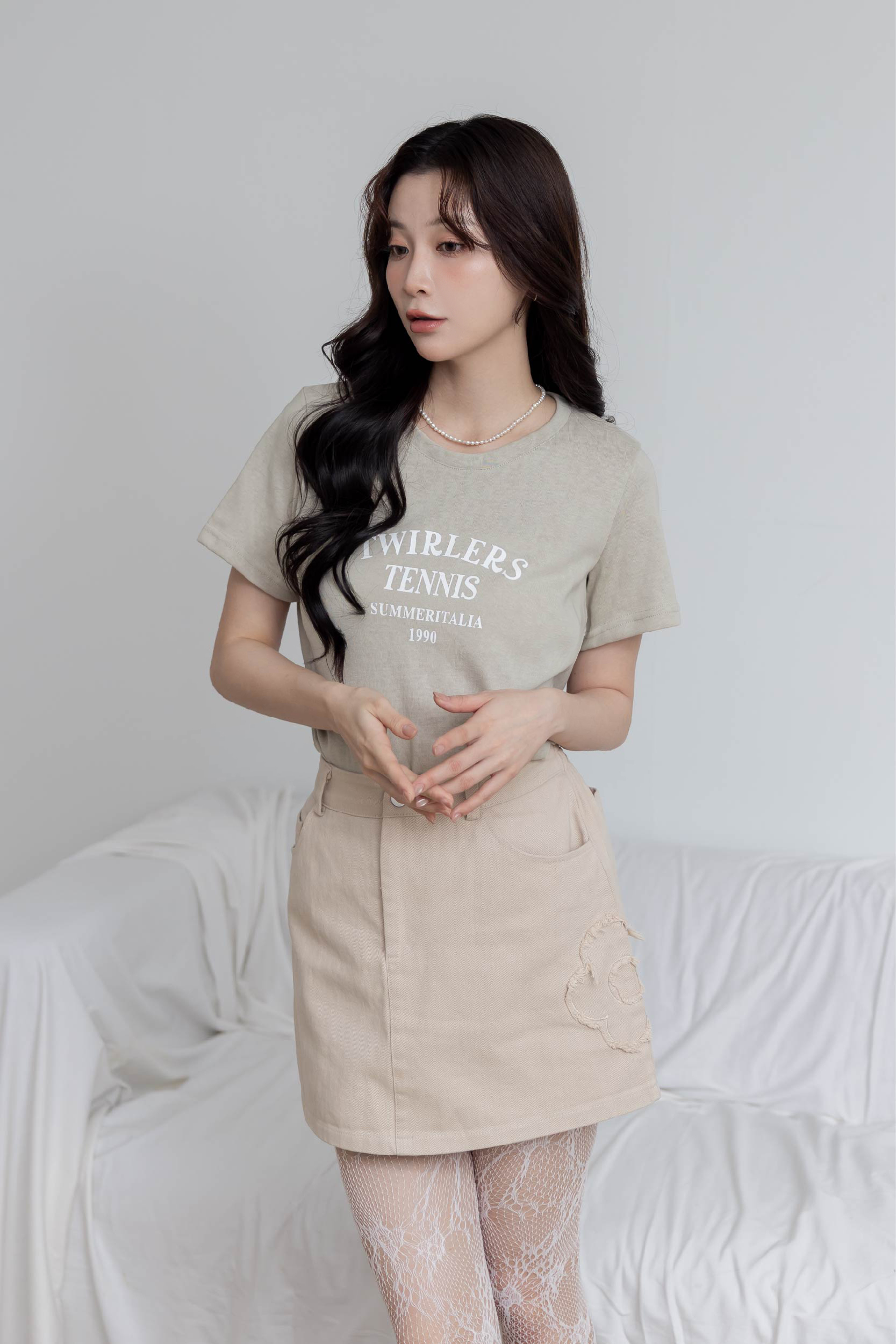 復古英字小圓領短袖T-Shirt