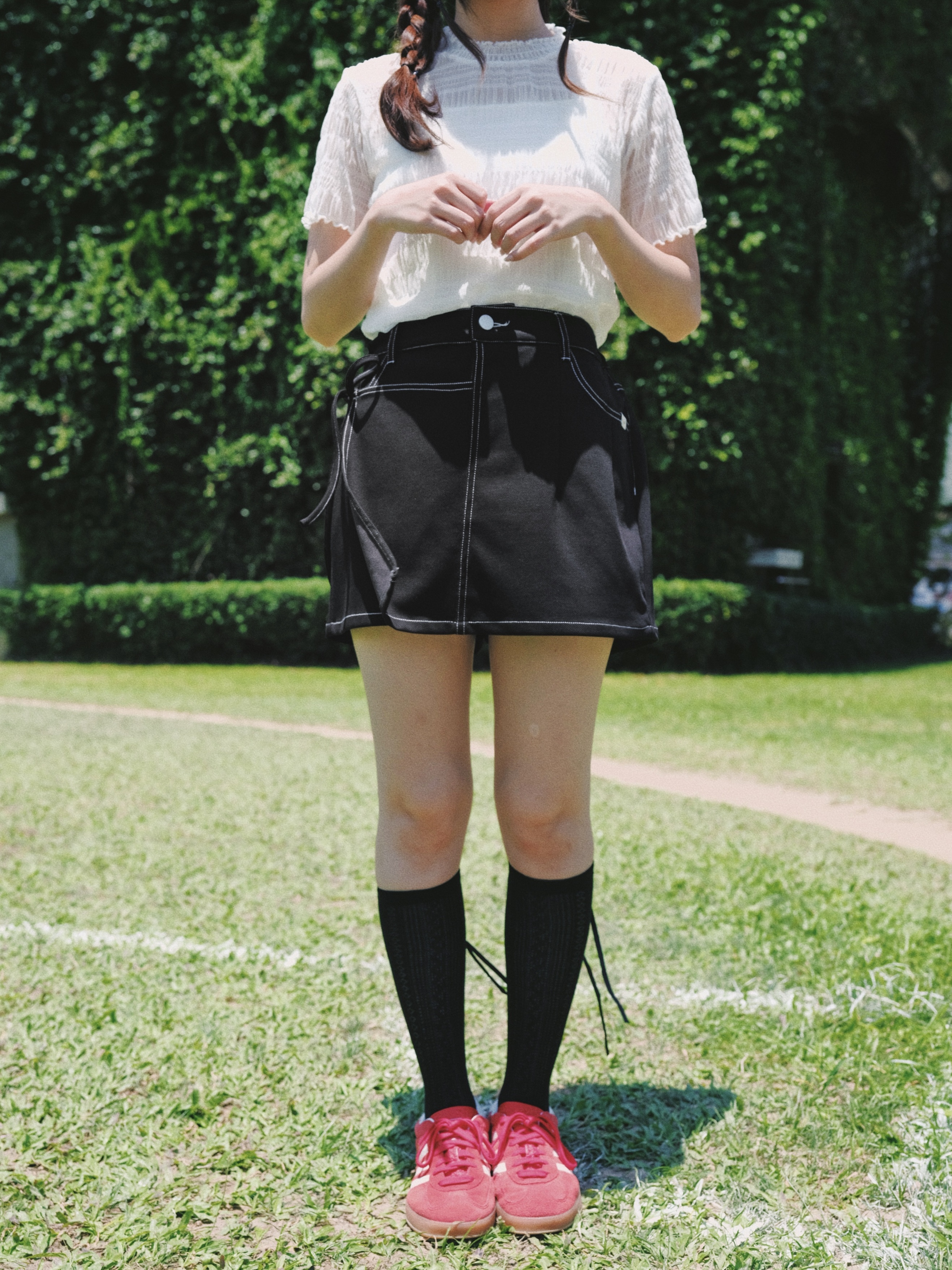 三色 / 明線微彈斜紋綁繩短裙褲 / Contrast Stitch Side-Tie Stretch Twill Skort