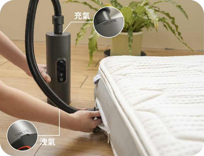 側面拉鏈孔可快速充氣洩氣