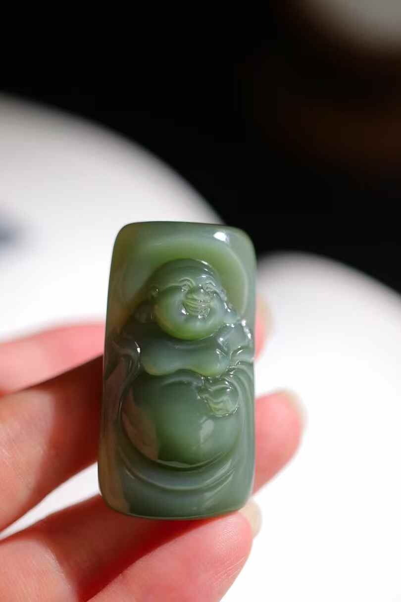 523717 和田玉碧玉貓眼彌勒佛