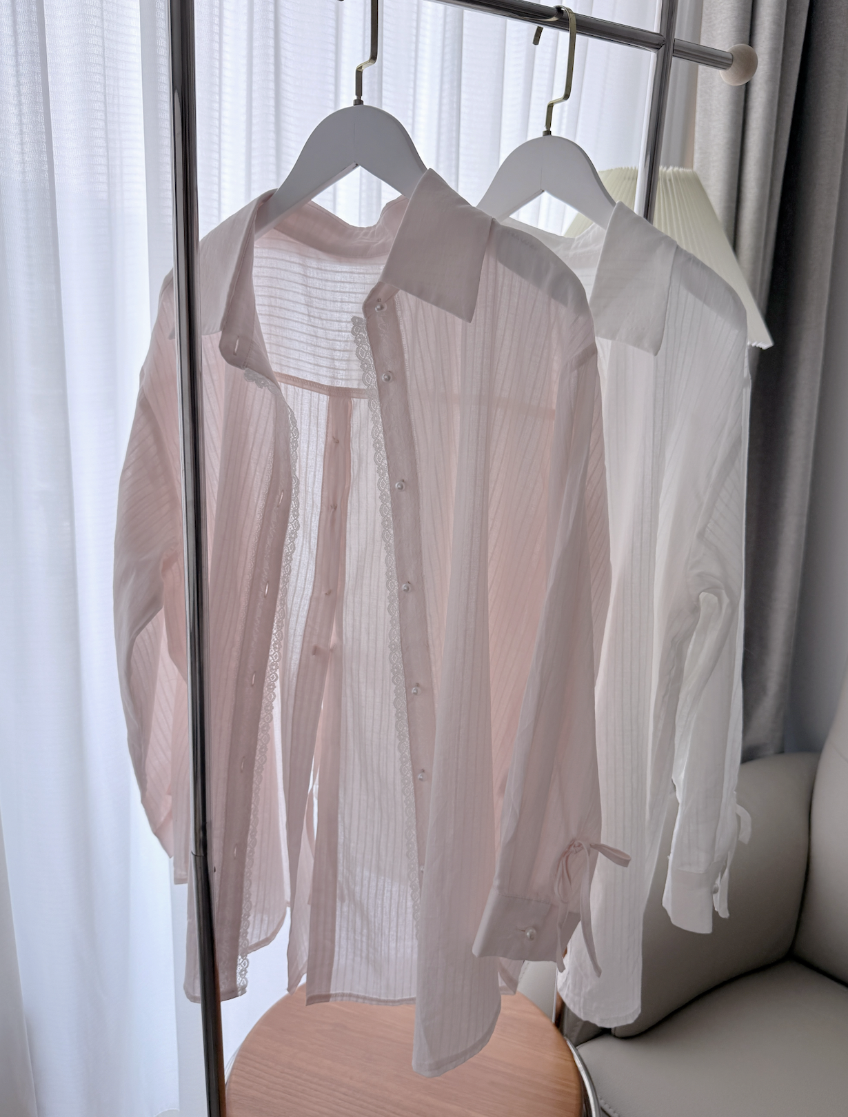 *BJ2 MADE SERIES* PEARL WHISPER LACE-TRIMMED SHEER SHIRT OUTER 260602