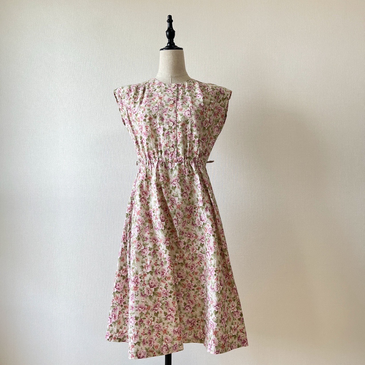 Made in Japan Pale Green Elegant Floral Vintage Cotton Dress