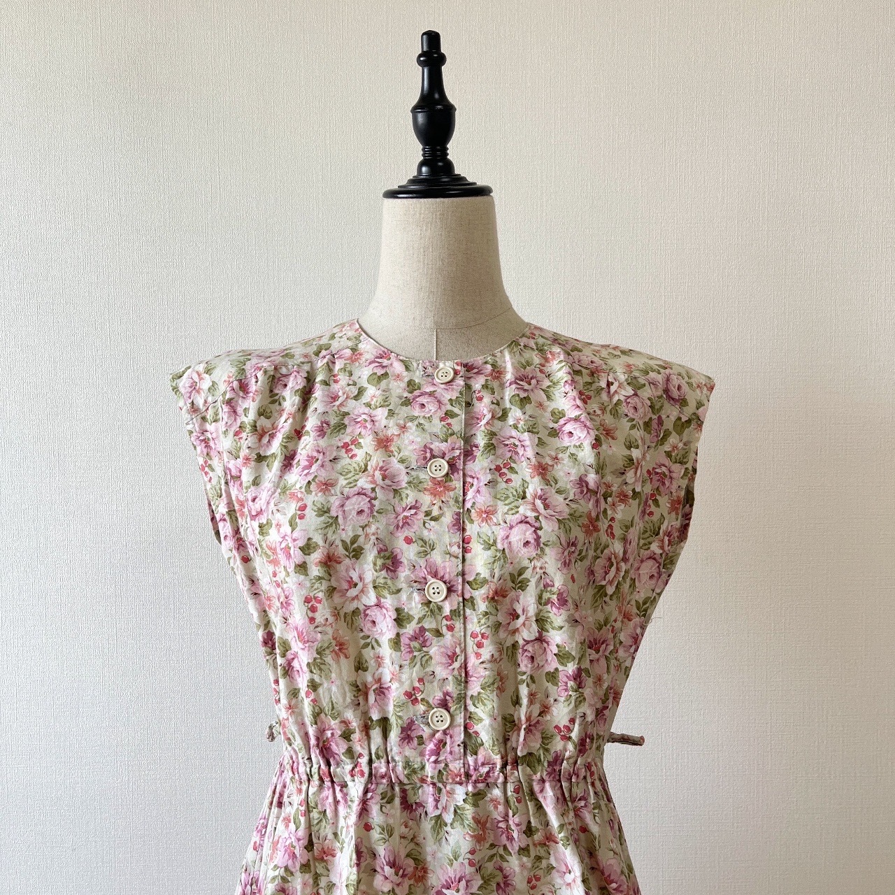 Made in Japan Pale Green Elegant Floral Vintage Cotton Dress