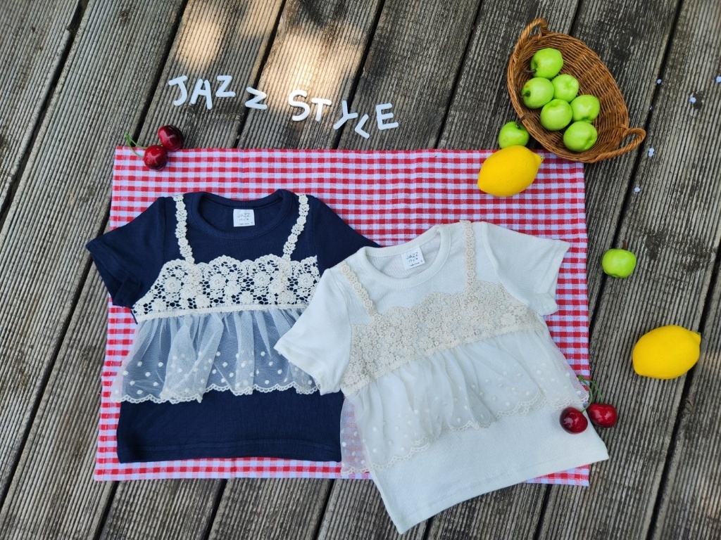 正韓夏JAZZ 兩色別緻小花假兩件上衣