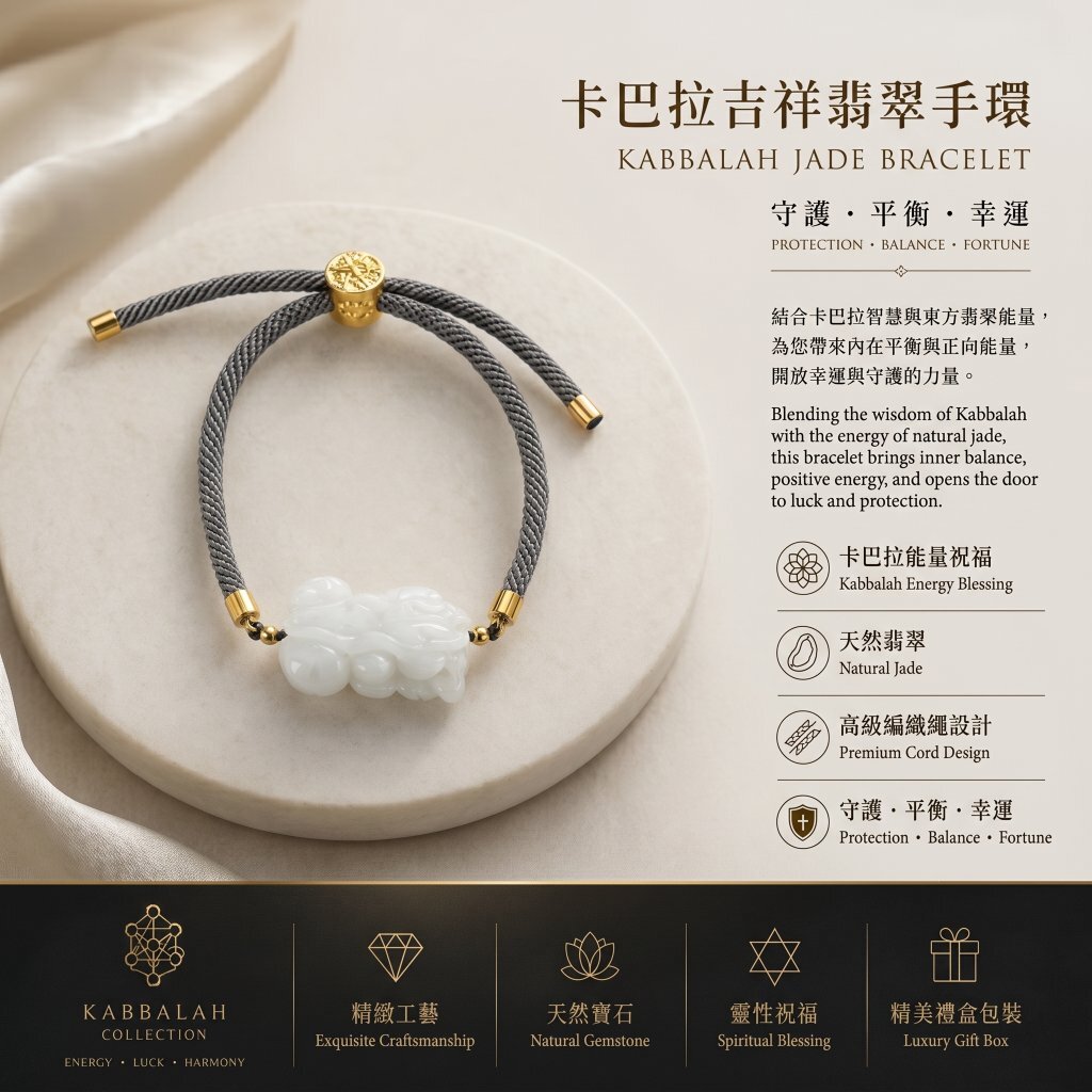 【卡巴拉】吉祥白翡翠手環 (貔貅款)
