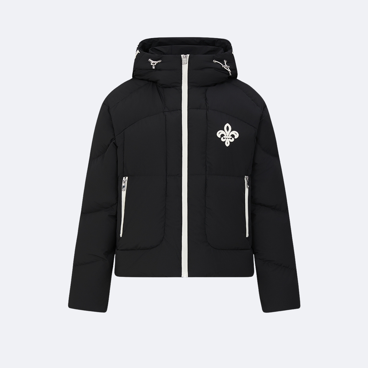 女裝鳶尾花 LOGO 微短版防風防潑水連帽羽絨外套