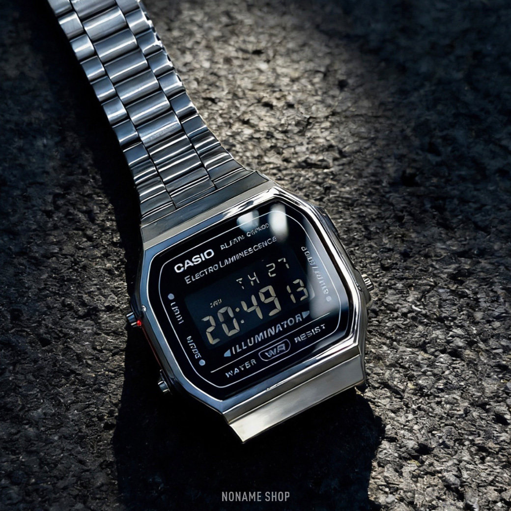 CASIO 卡西歐 VINTAGE A168 系列 不鏽鋼錶帶 黑銀