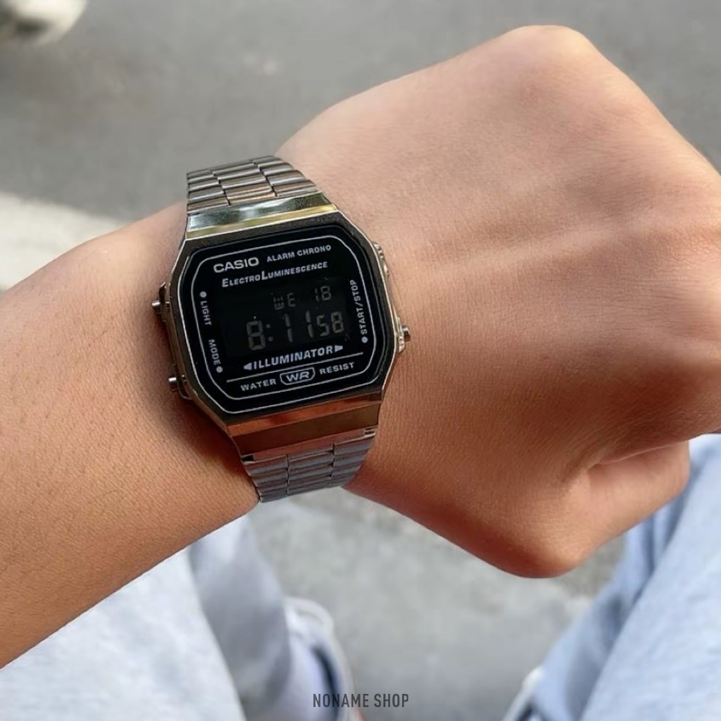 CASIO 卡西歐 VINTAGE A168 系列 不鏽鋼錶帶 黑銀