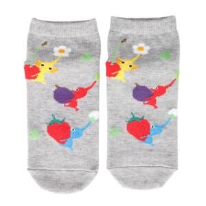 Nintendo Pikmin Women's & Kids' Ankle Socks (Gray, Fruit) (19-24cm)