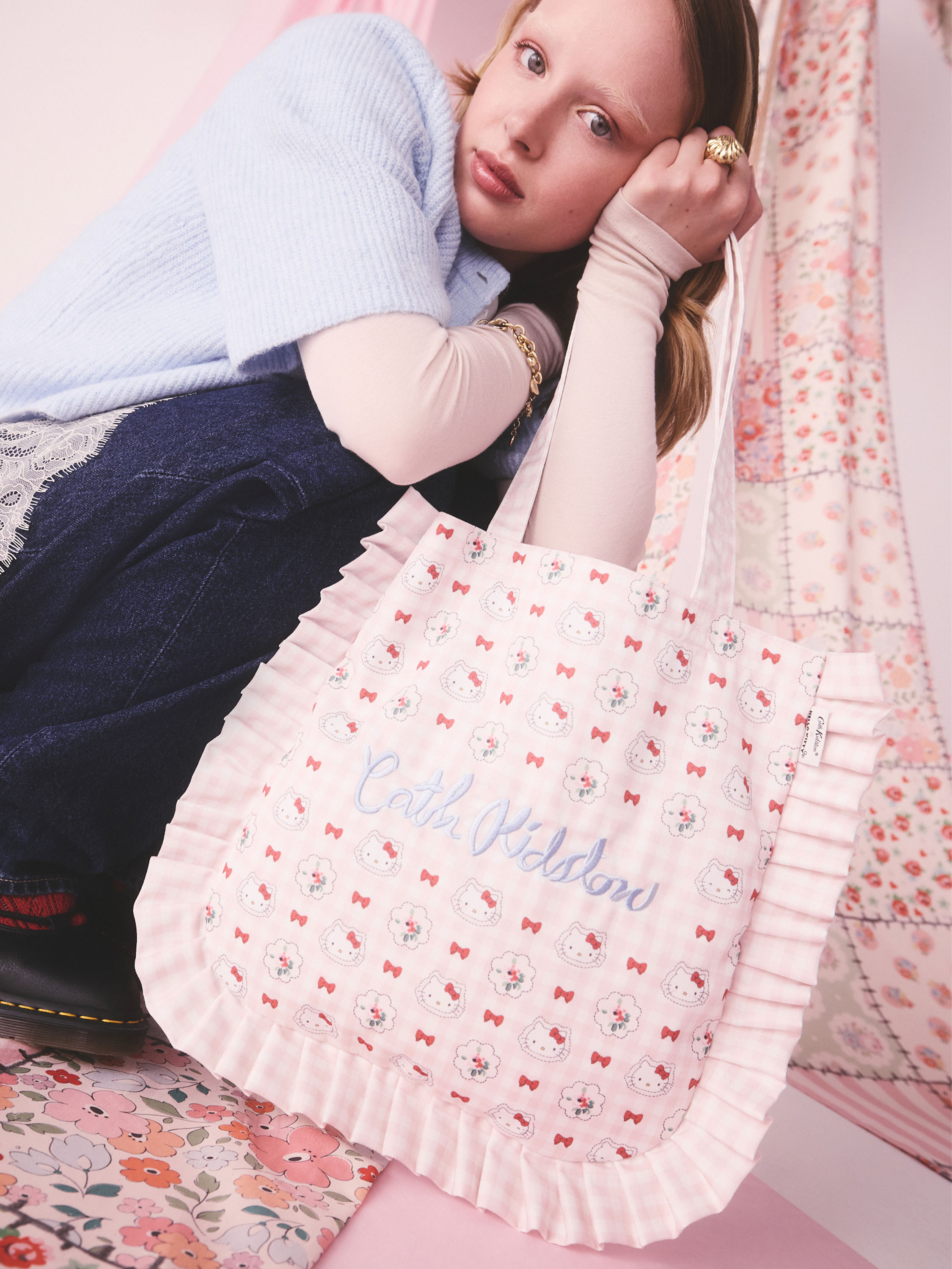 Cath Kidston × Hello Kitty 荷葉邊托特包 (Hello Kitty Provence Pink)