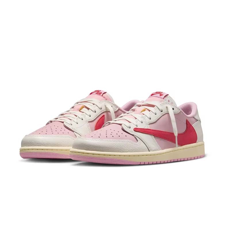 Travis Scott x Air Jordan 1 Low OG "Tropical Pink" 聯名款 倒鉤 米白粉色 男鞋 IQ7604-101 [預購商品]