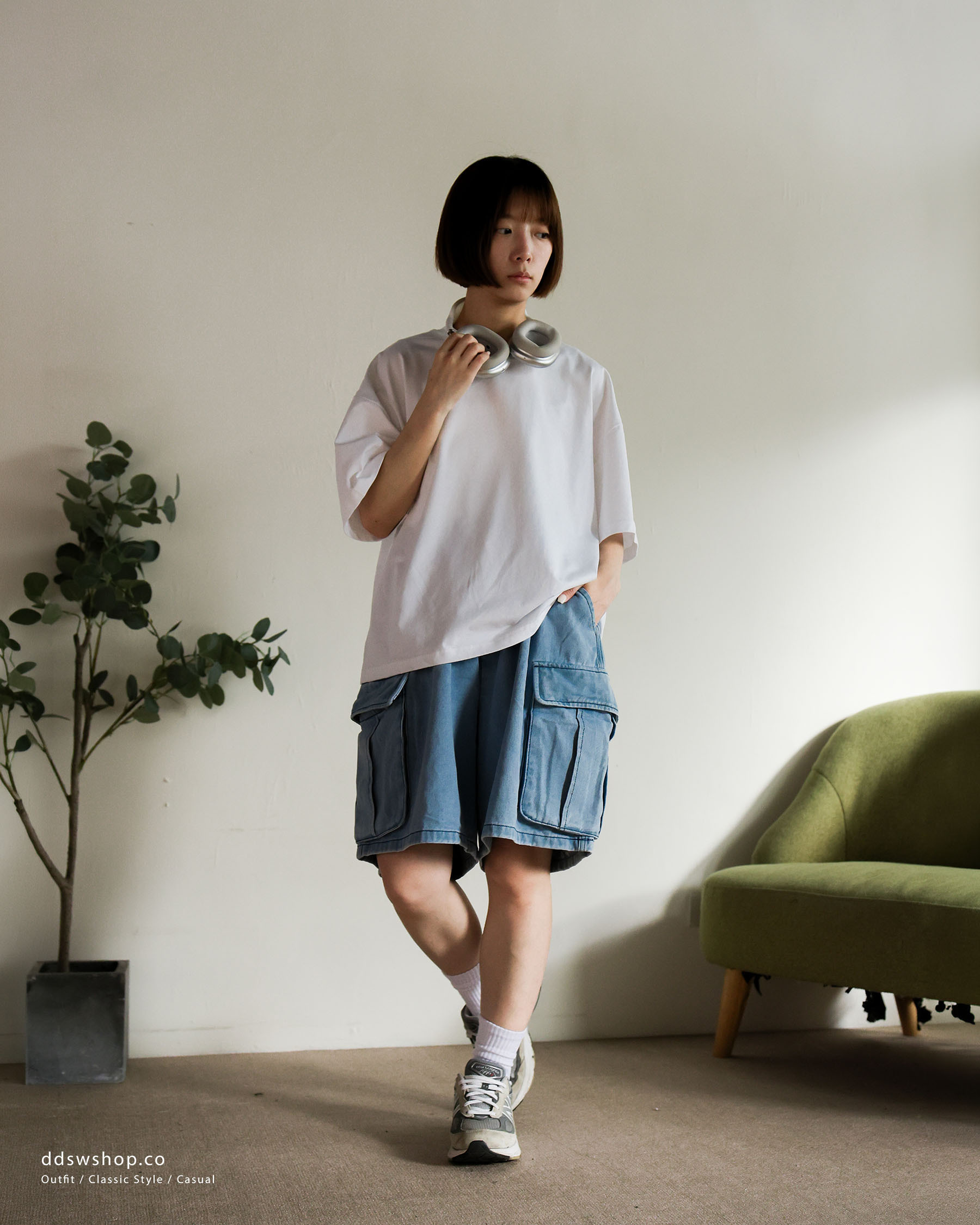 刺繡大口袋短褲 Vintage Cargo Denim SS-018