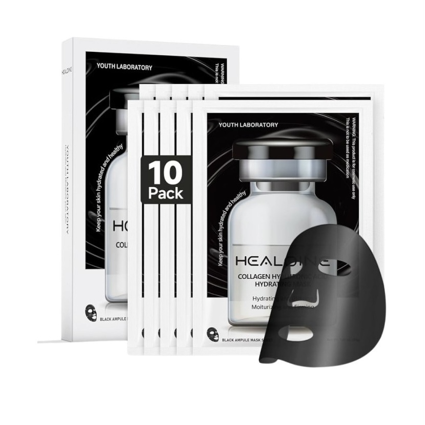 HEALOINE 黑水光膠原玻尿酸保濕面膜 10片