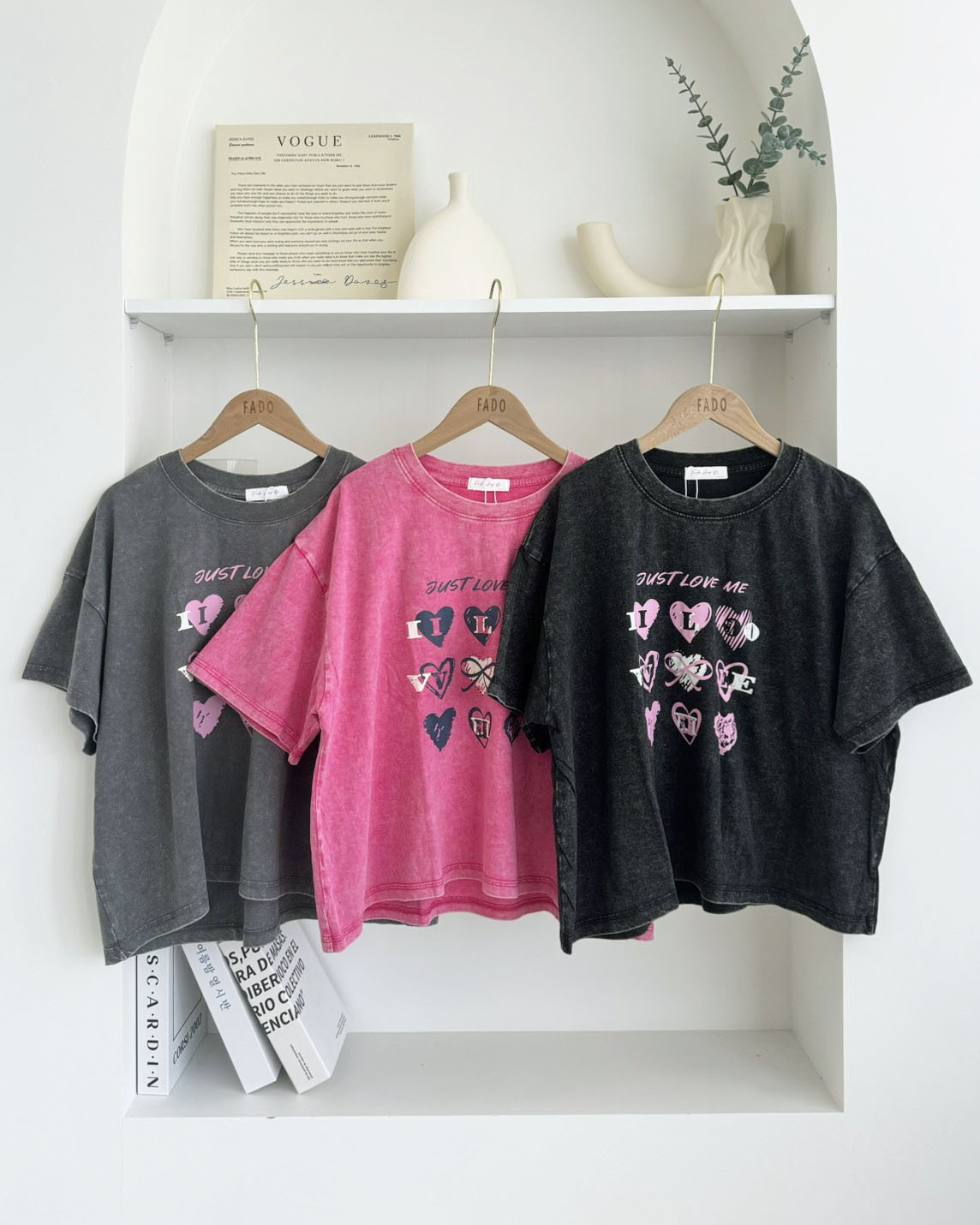 法朵Fado shop｜復古水洗愛心塗鴉寬鬆短T 0215150 三色